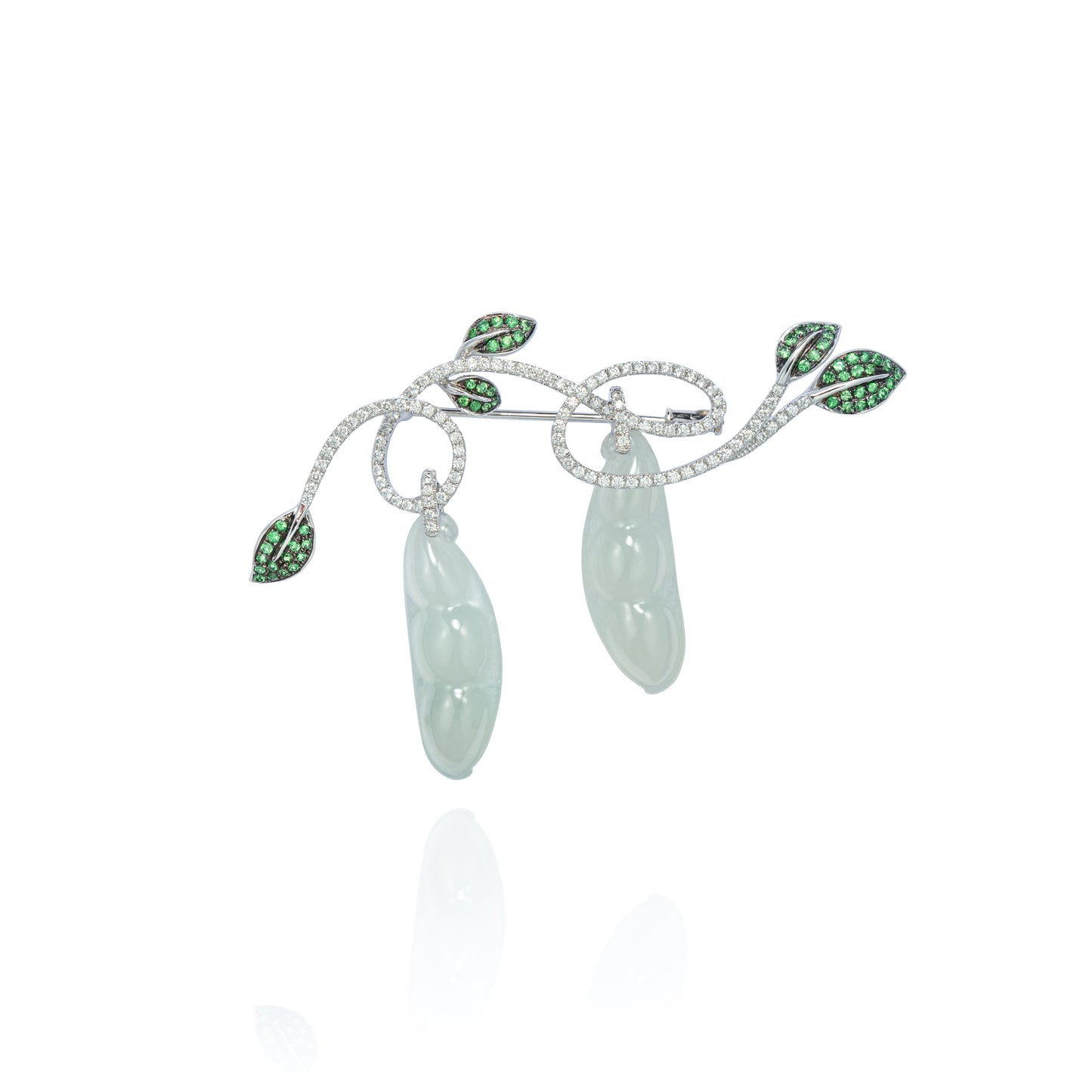 18K White Gold Jade Carving Earrings with Green Garnet & Diamond - K.S. Sze & Sons