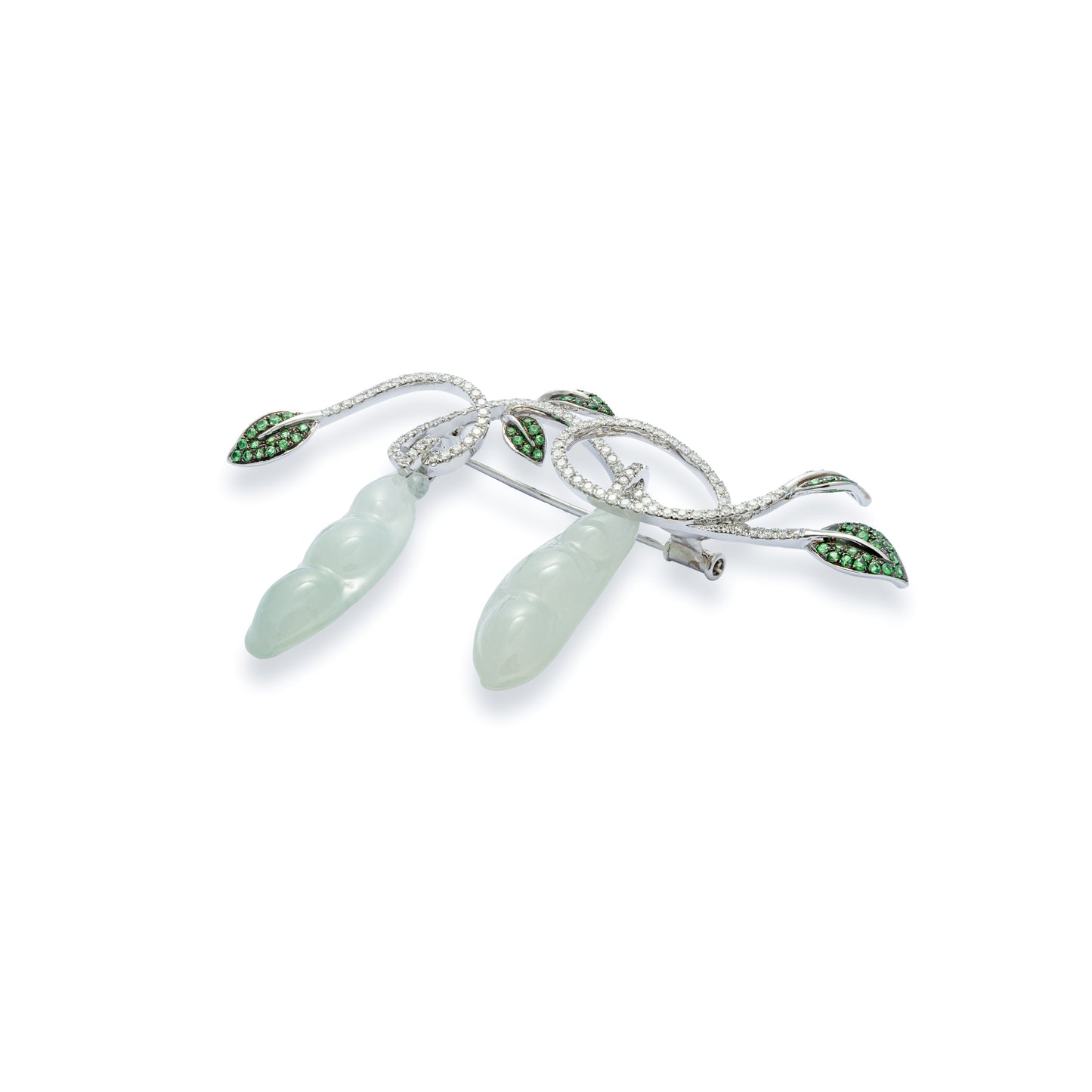 18K White Gold Jade Carving Earrings with Green Garnet & Diamond - K.S. Sze & Sons