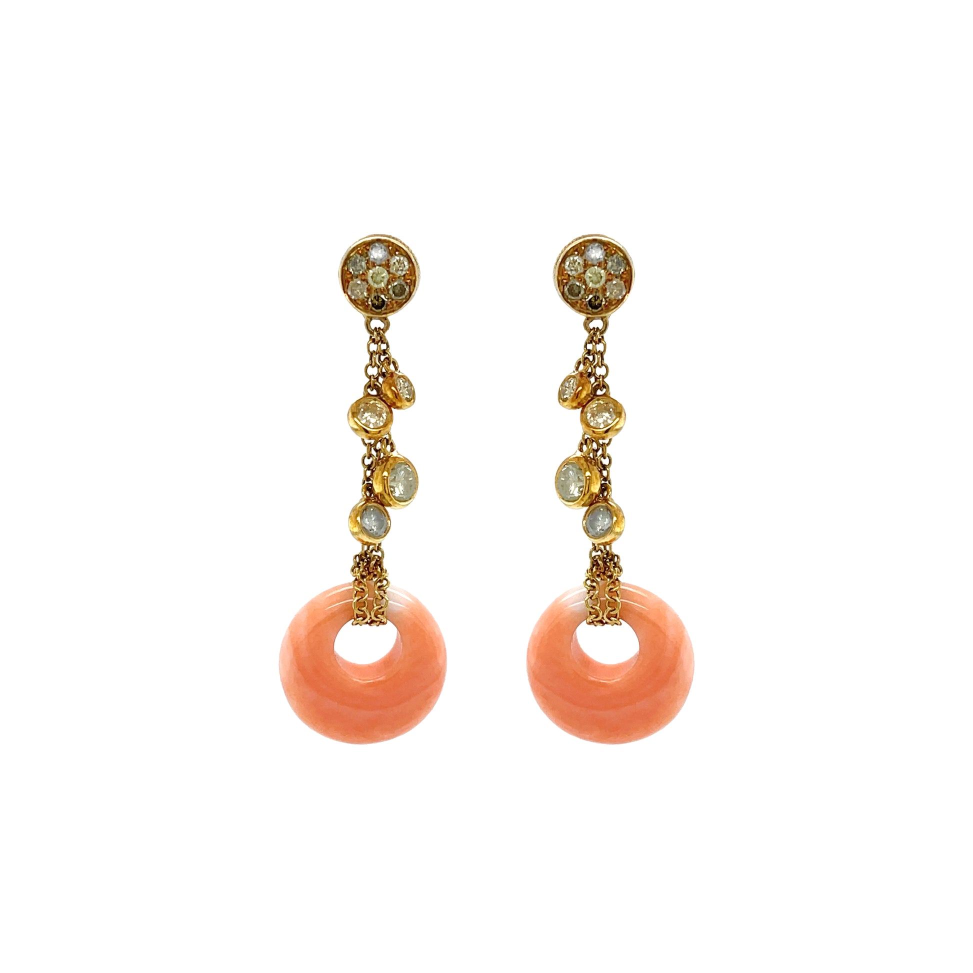18K Coral & Diamond Earrings - K.S. Sze & Sons