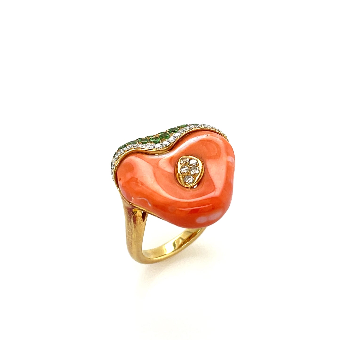 18K Coral, Garnet & Diamond Ring - K.S. Sze & Sons