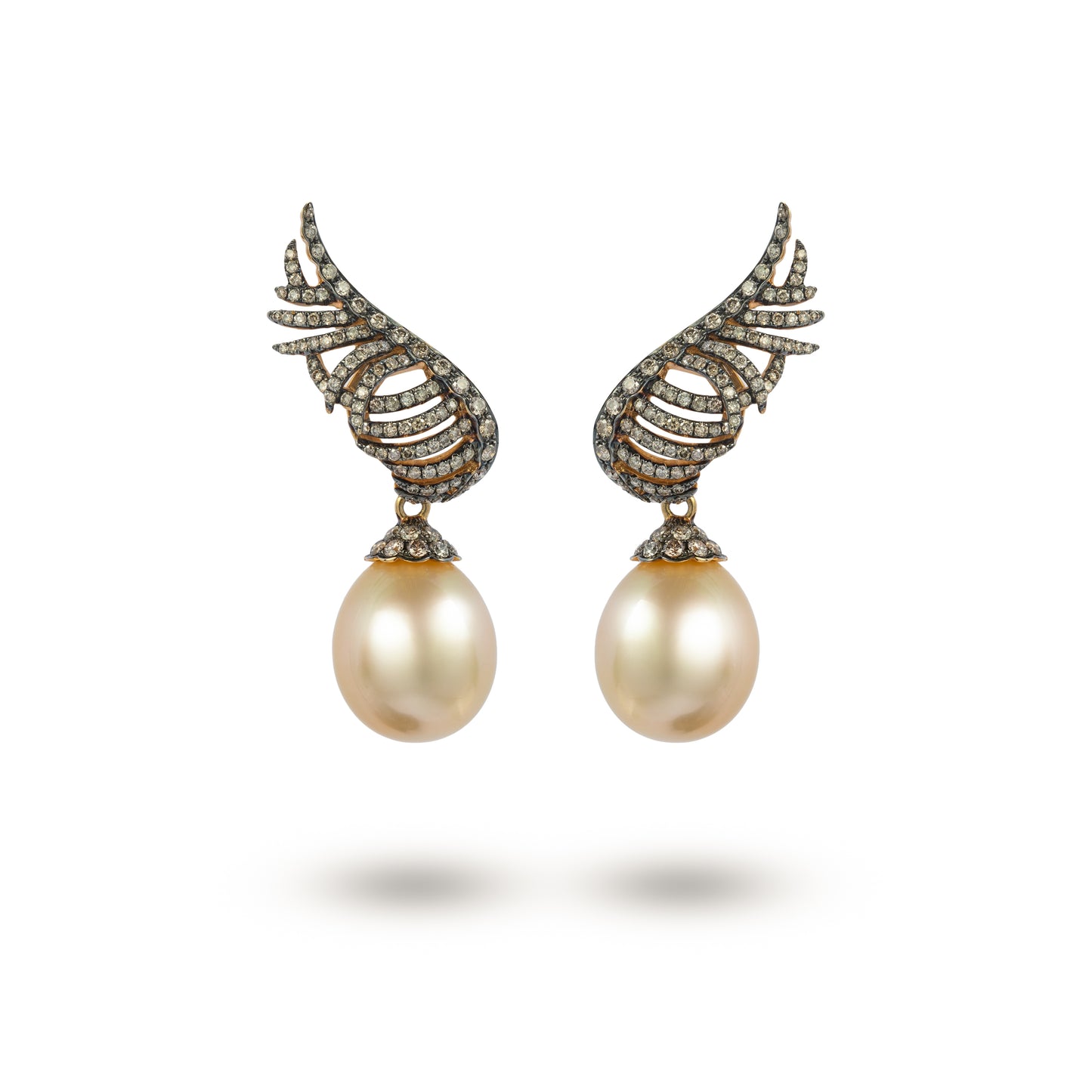 Transformational South Sea Pearl & Brown Diamond Earrings - K.S. Sze & Sons