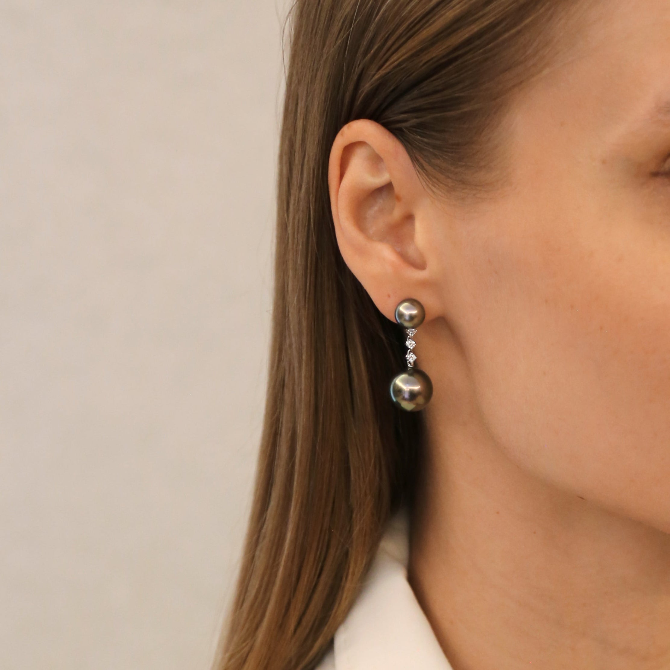 Tahitian South Sea Pearl & Diamond Earrings - K.S. Sze & Sons