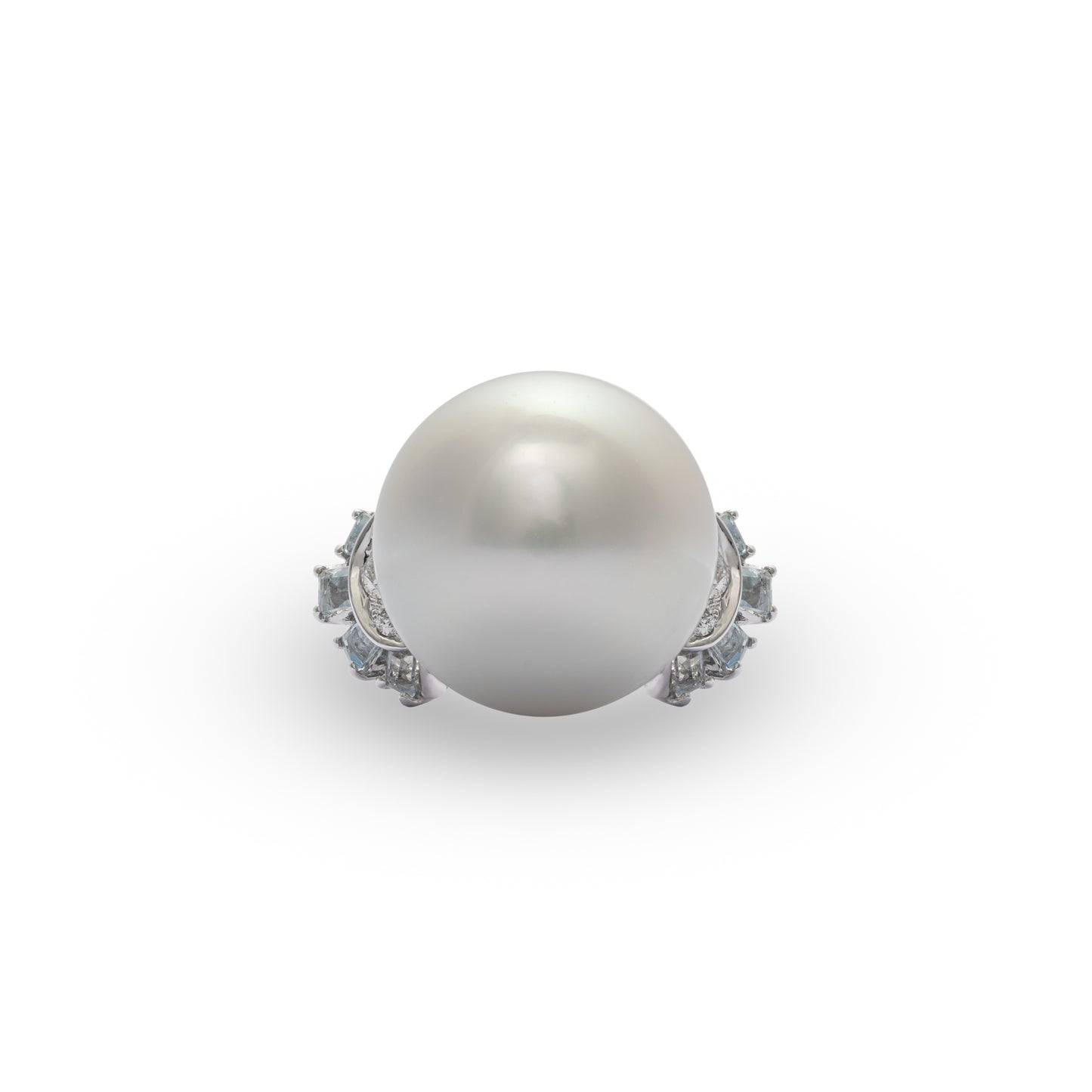 South Sea Pearl With White Diamond & Aquamarine Ring - K.S. Sze & Sons