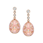FABERGE Diamond & Pink Guilloche Enamel Egg Drop Earrings - K.S. Sze & Sons