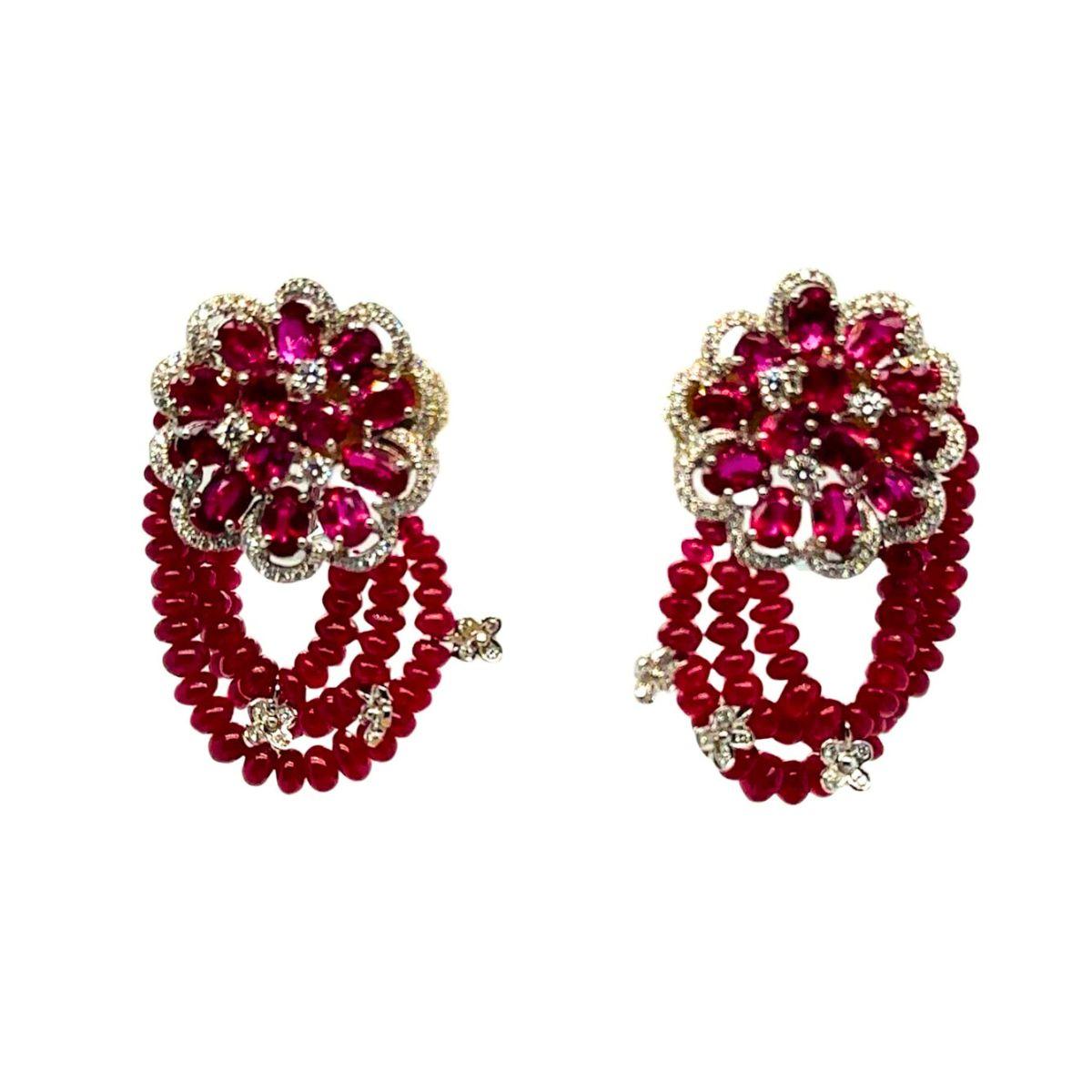 Ruby & Diamond Floral Earrings - K.S. Sze & Sons