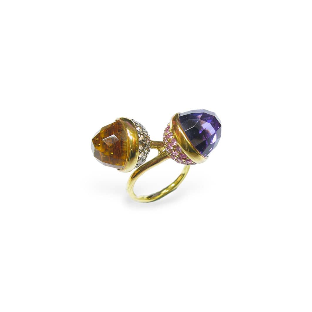 Amethyst, Citrine & Diamond Acorn Ring - K.S. Sze & Sons