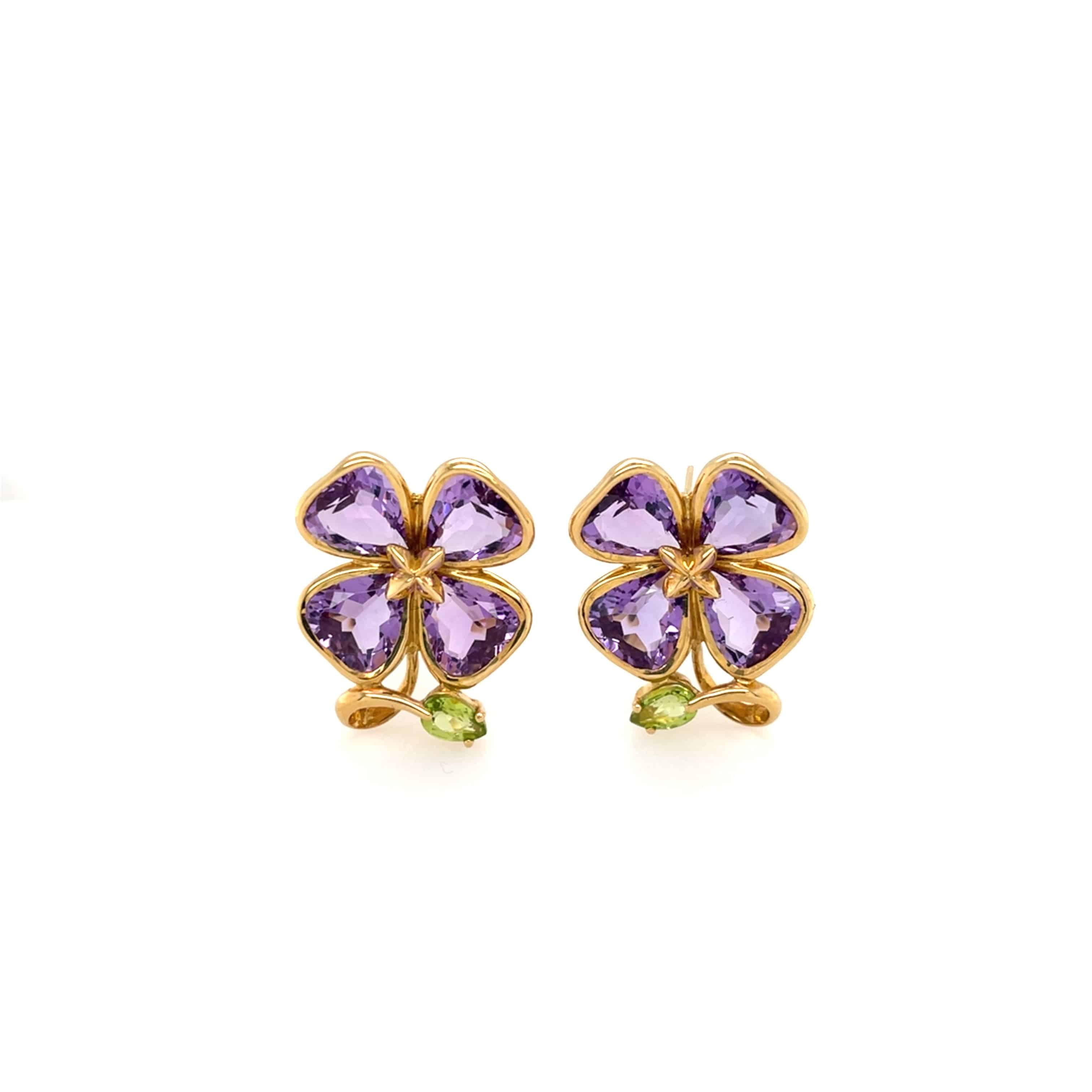 Amethyst & Peridot Floral Earrings - K.S. Sze & Sons