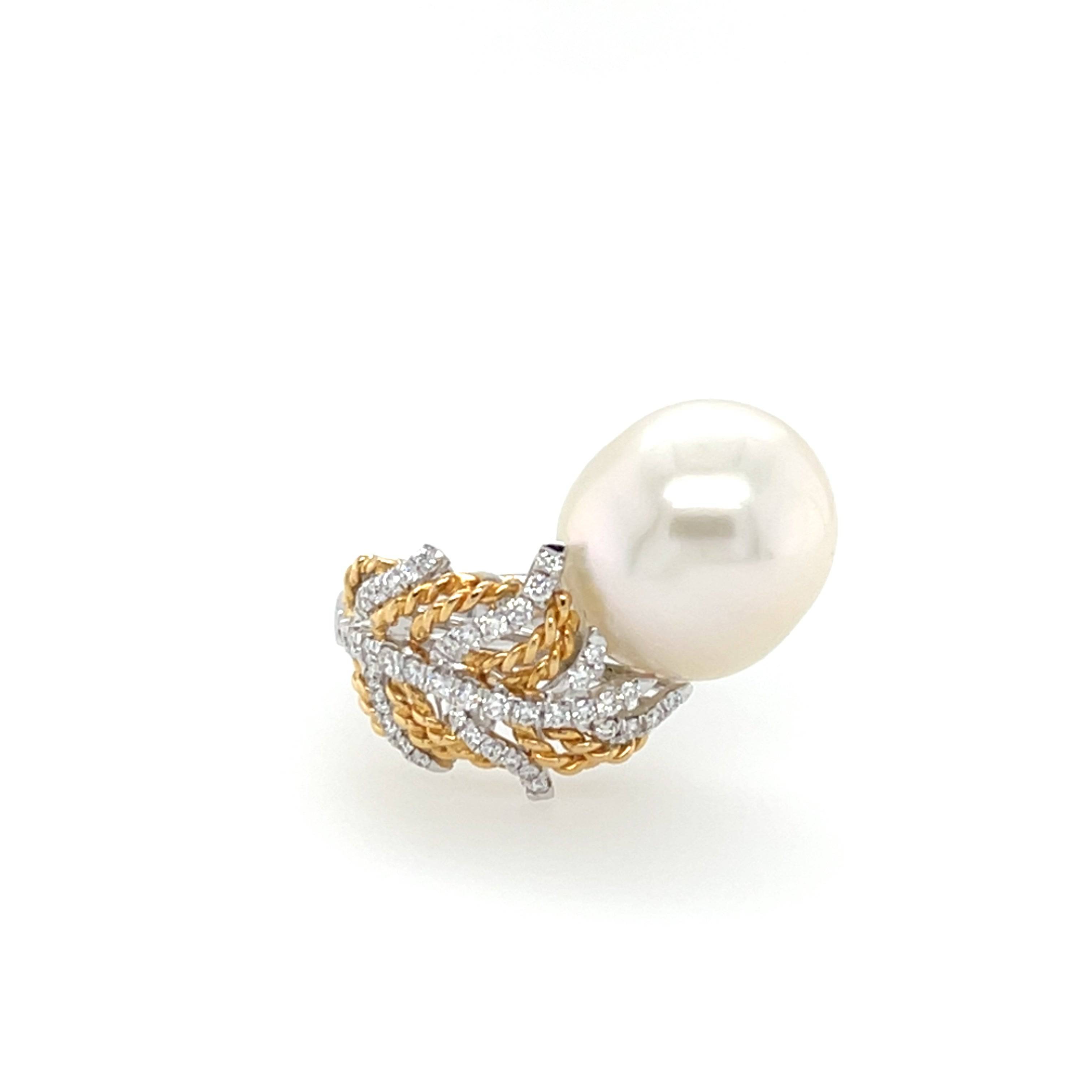 Baroque South Sea Pearl & Diamond Ring - K.S. Sze & Sons
