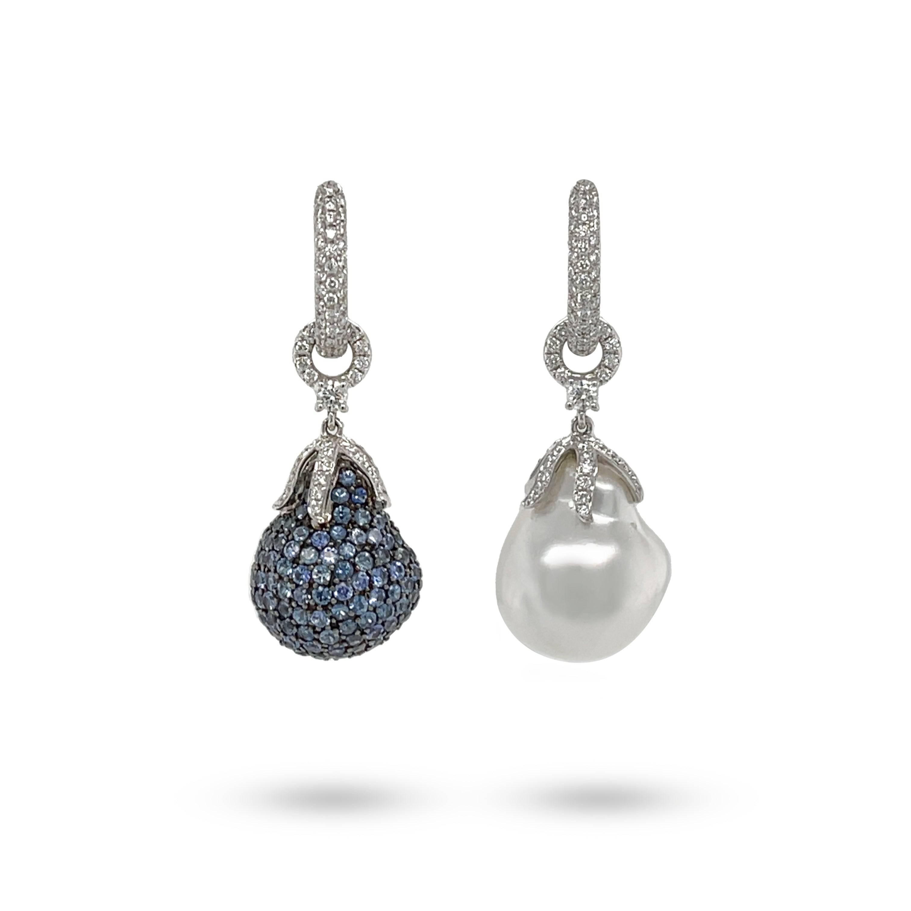 Baroque South Sea Pearl, Sapphire & Diamond Earrings - K.S. Sze & Sons