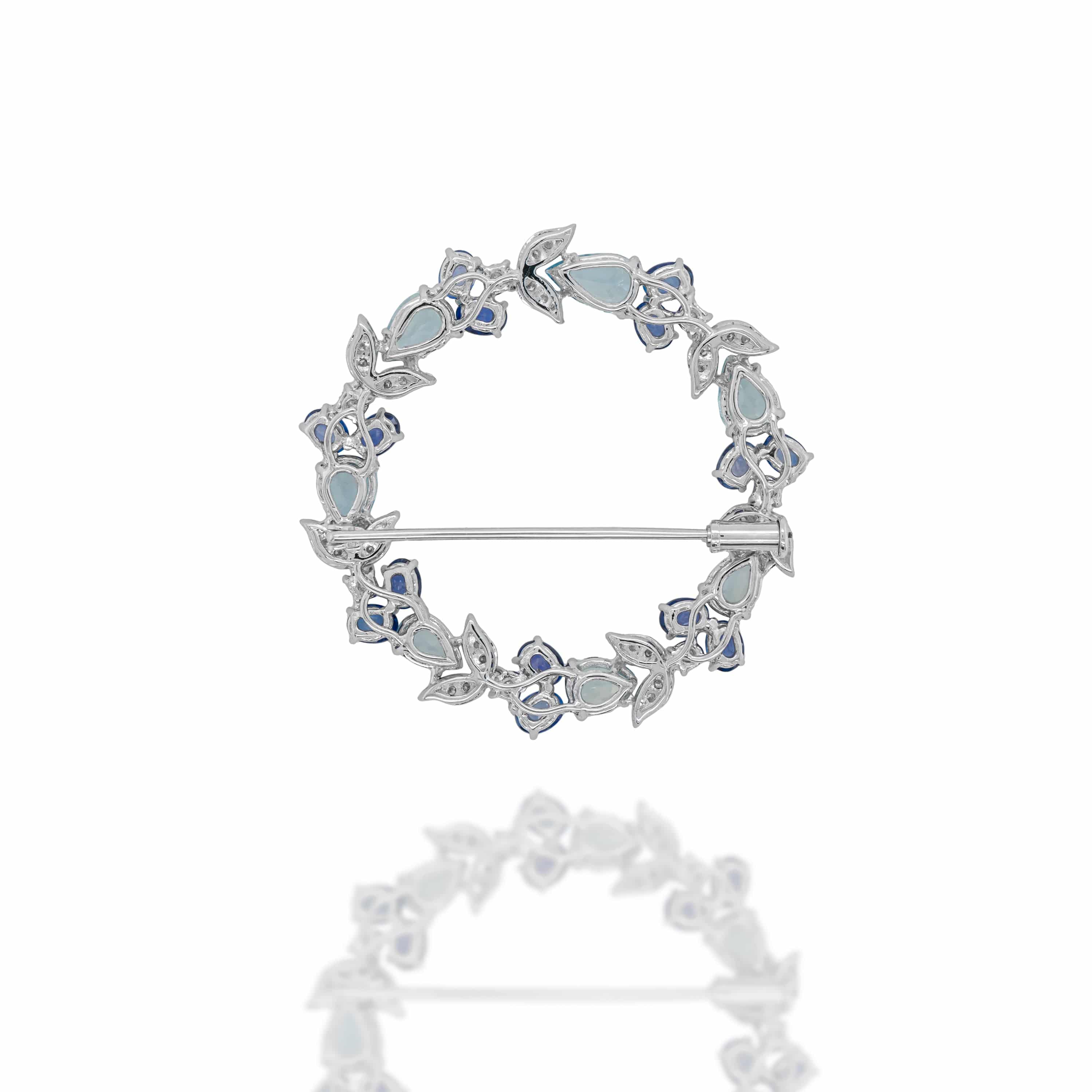 Blue Sapphire & Aquamarine Wreath Brooch - K.S. Sze & Sons