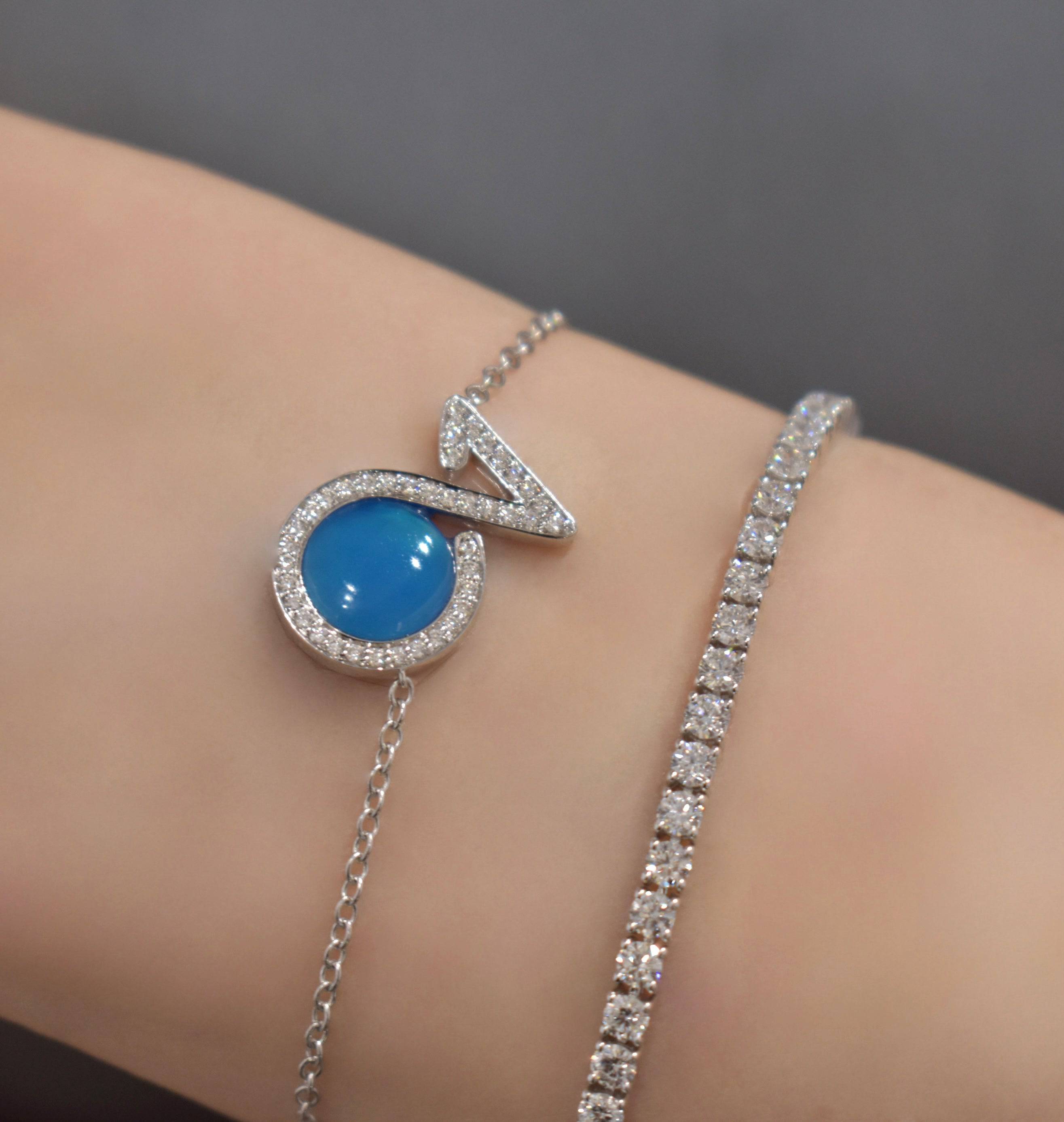 Bracelet In White Gold With Blue Agate And Diamonds - K.S. Sze & Sons