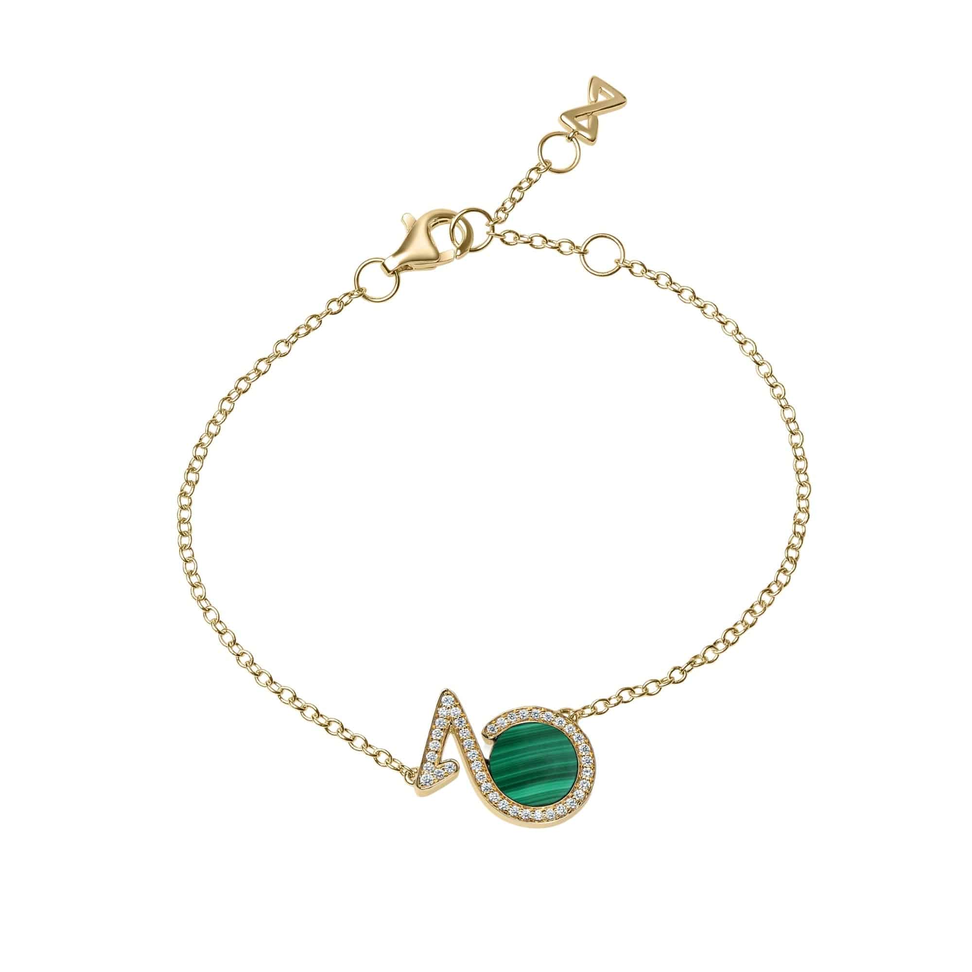 Bracelet In Yellow Gold With Malachite And Diamonds - K.S. Sze & Sons