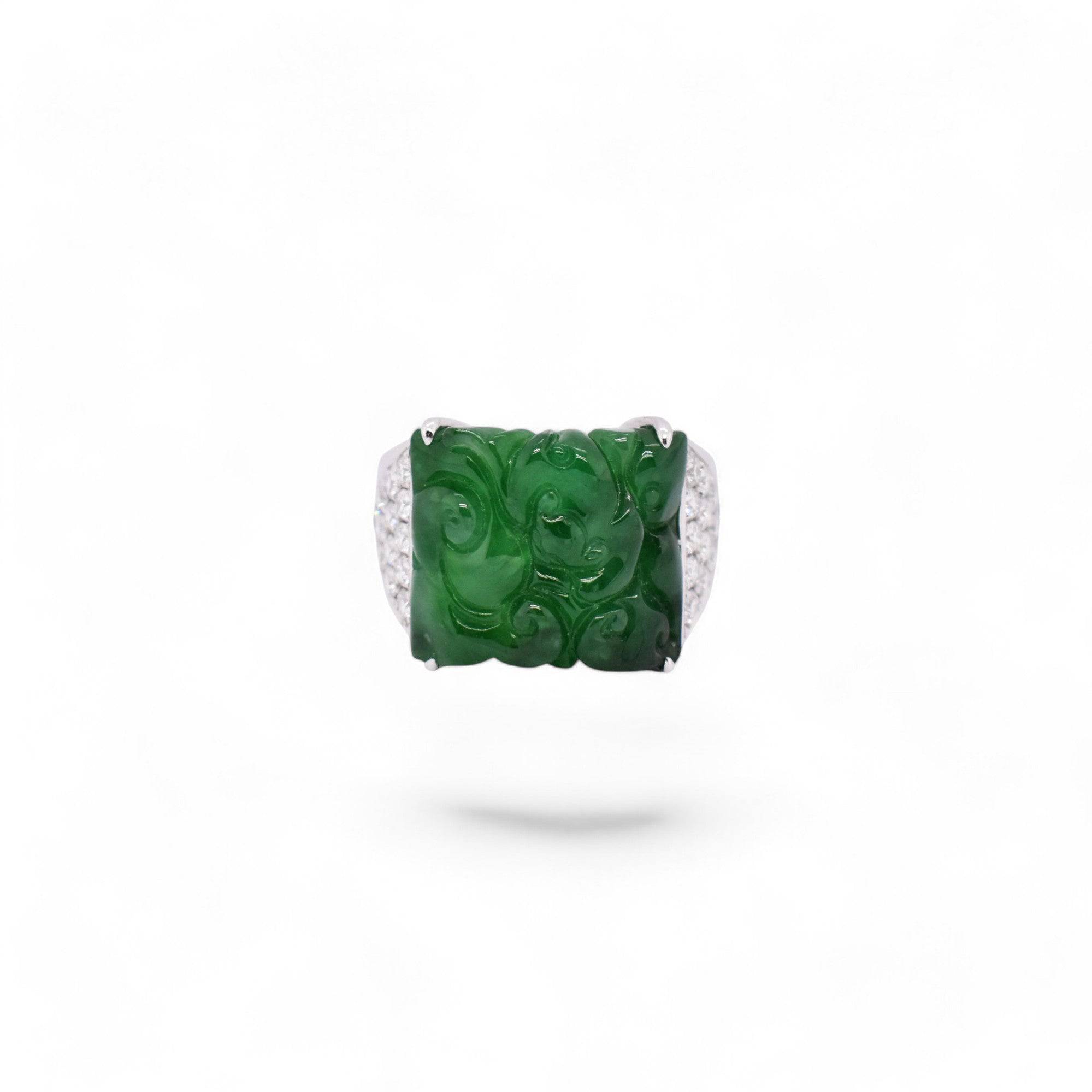 Carved Jade Diamond Ring - K.S. Sze & Sons