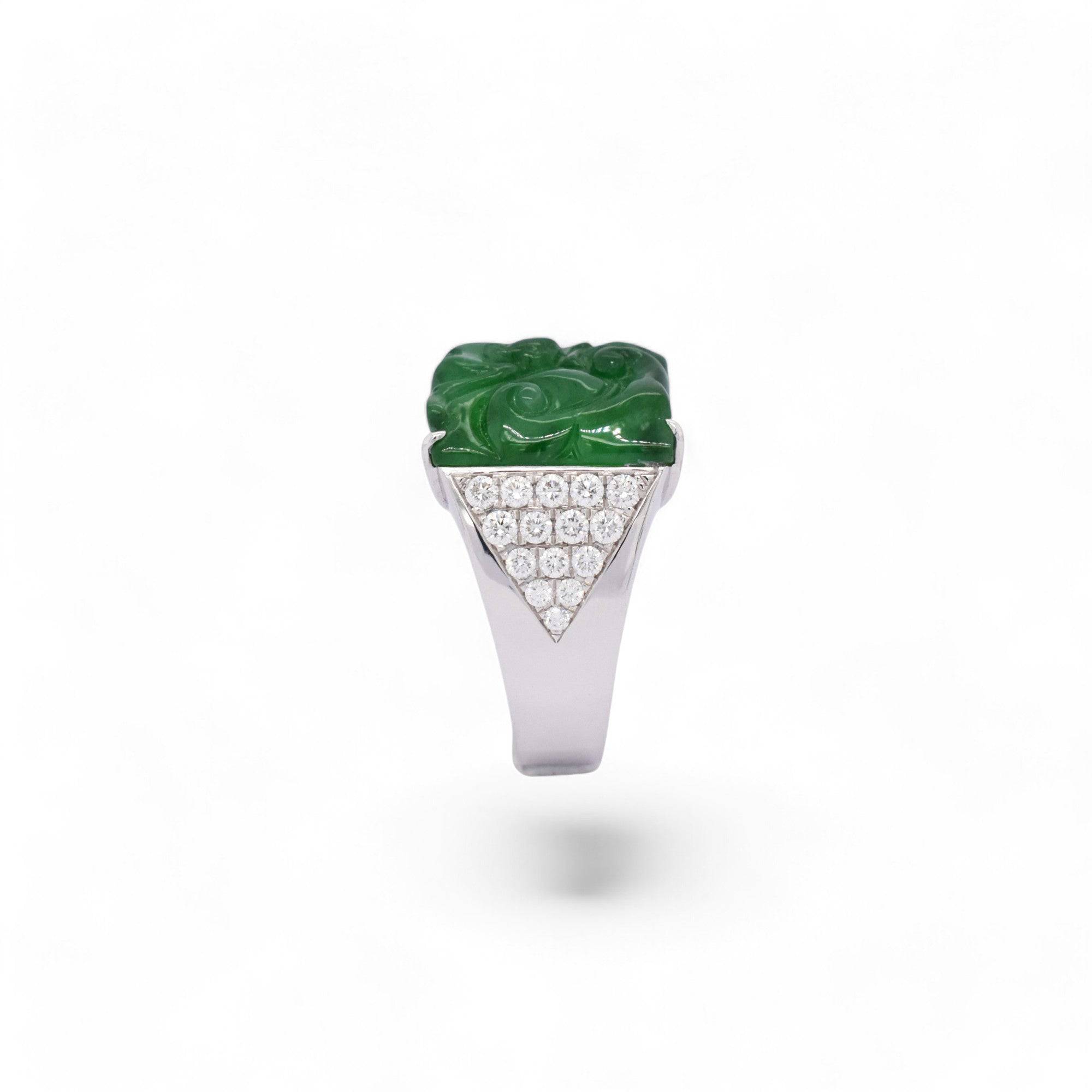Carved Jade Diamond Ring - K.S. Sze & Sons