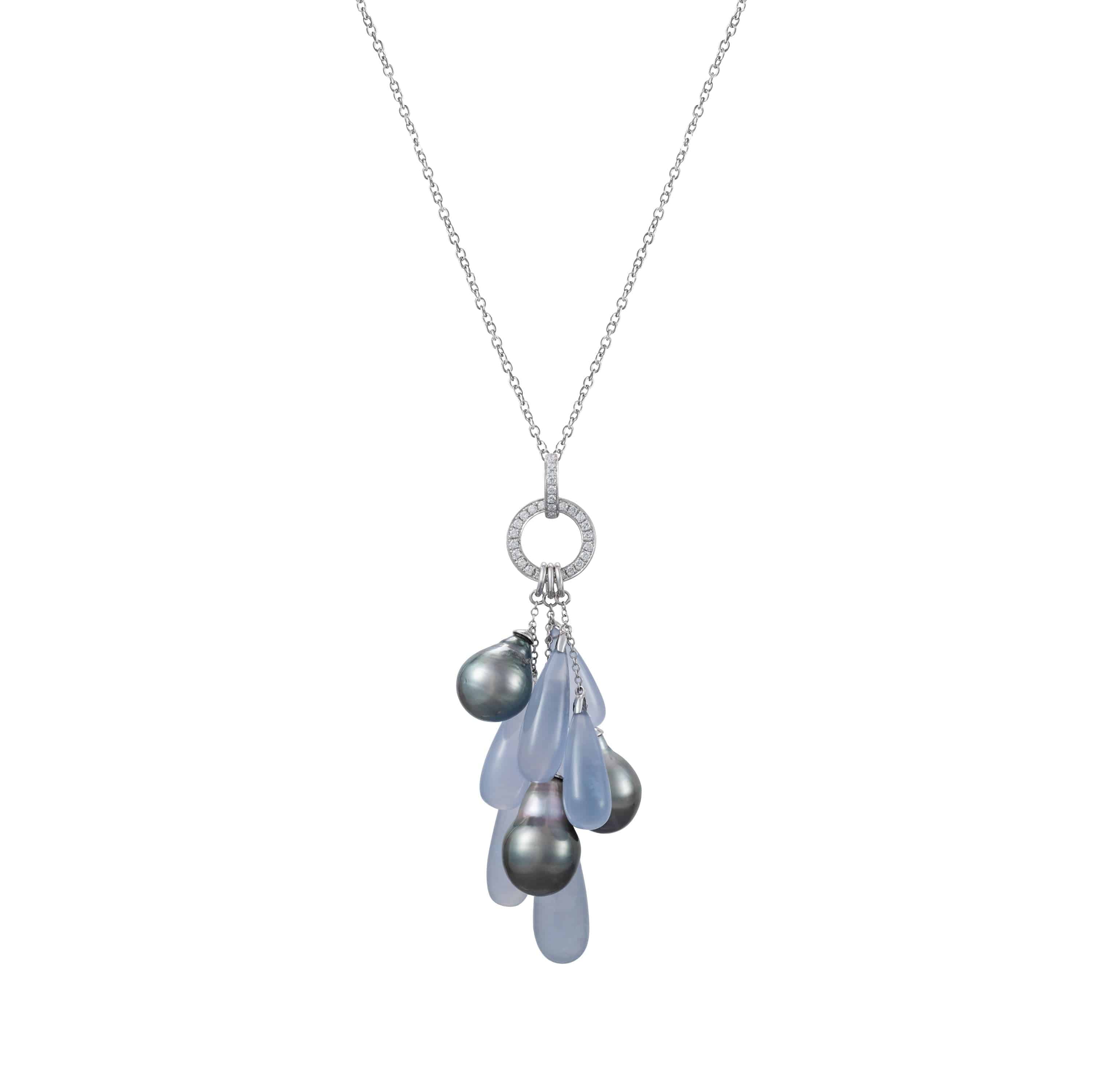 Chalcedony, Tahitian South Sea Pearl & Diamond Pendant - K.S. Sze & Sons