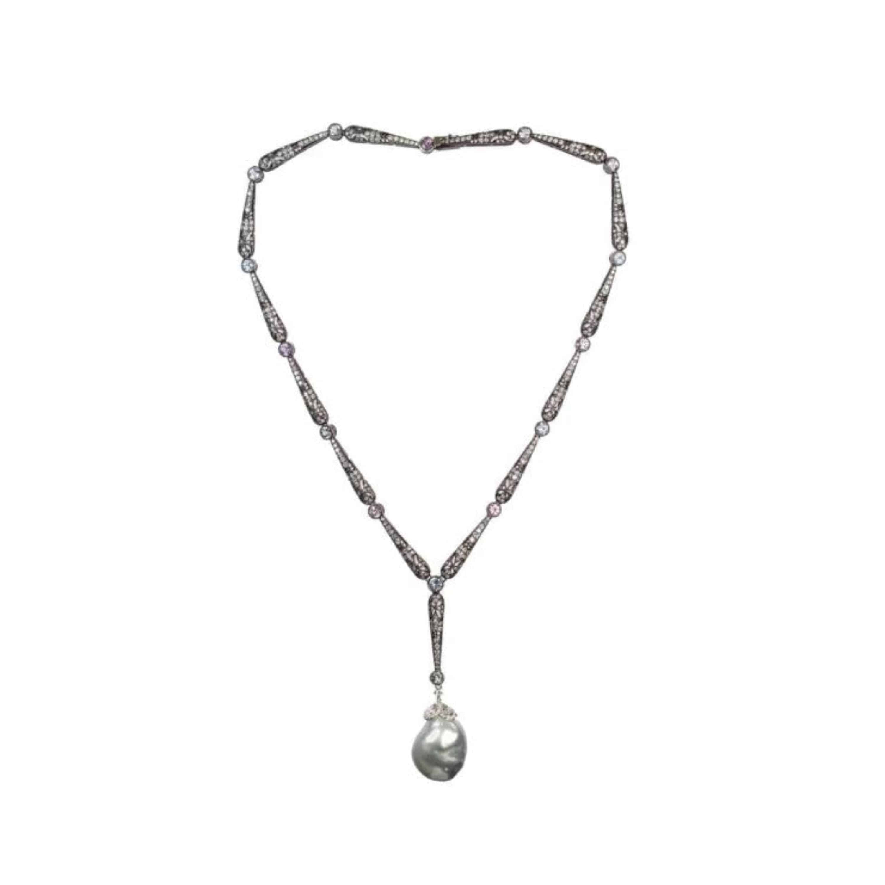 Color Sapphire, Diamond & South Sea Pearl Necklace - K.S. Sze & Sons