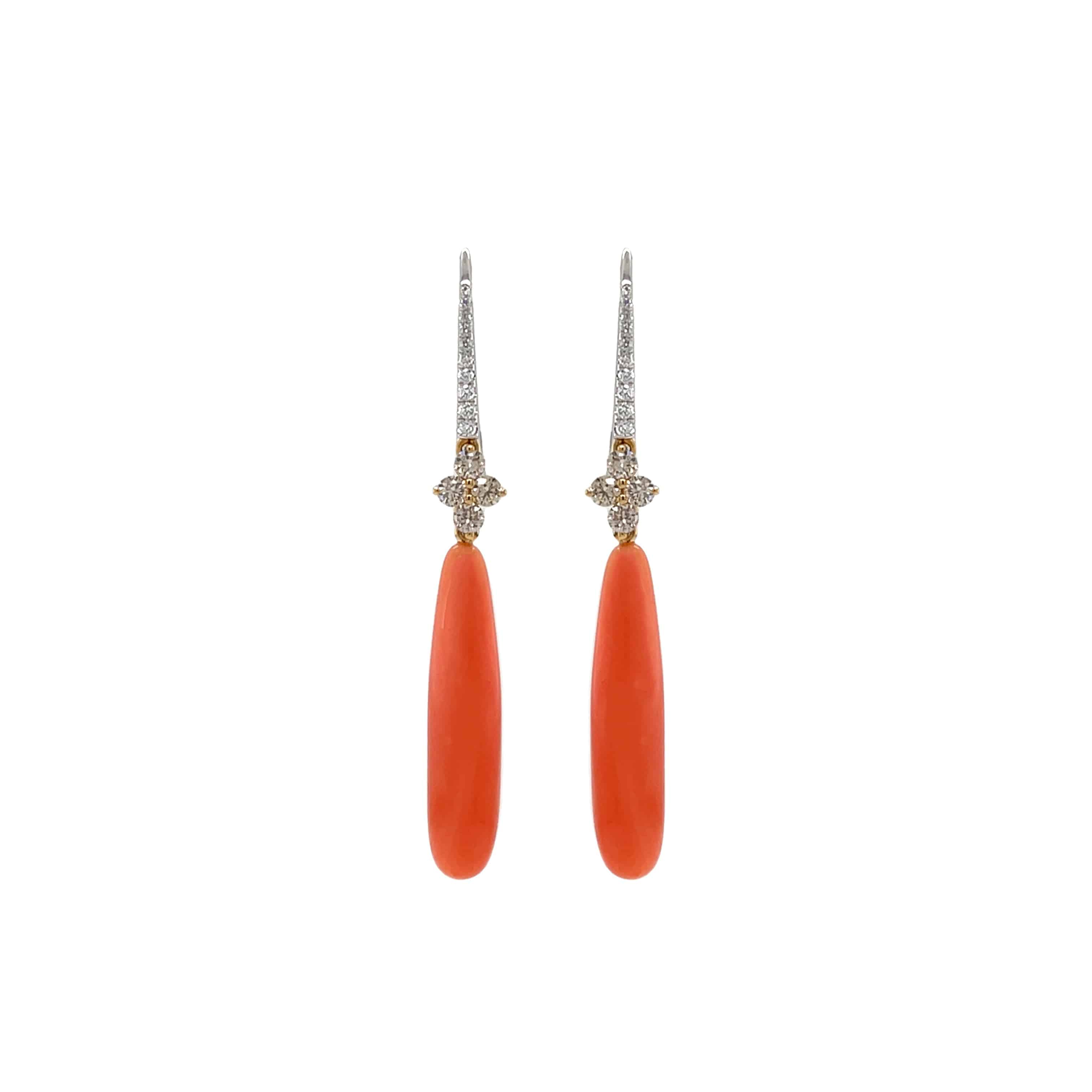 Coral & Diamond Drop Earrings - K.S. Sze & Sons