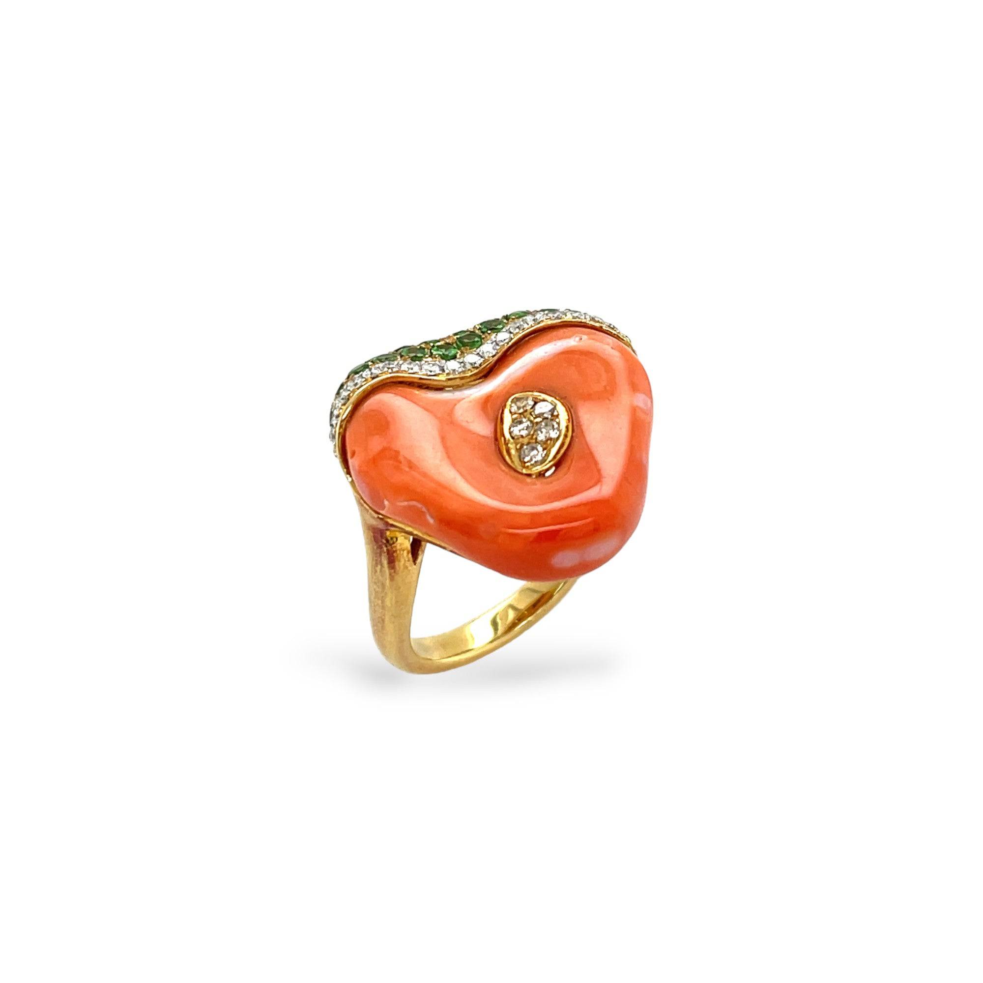 Coral, Garnet & Diamond Ring - K.S. Sze & Sons