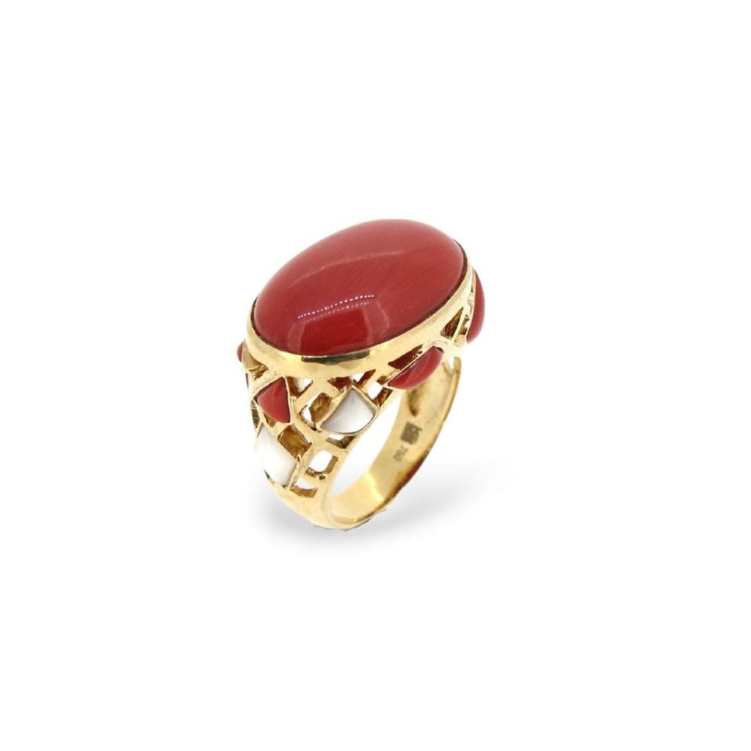 Coral & Mother of Pearl Cocktail Ring - K.S. Sze & Sons