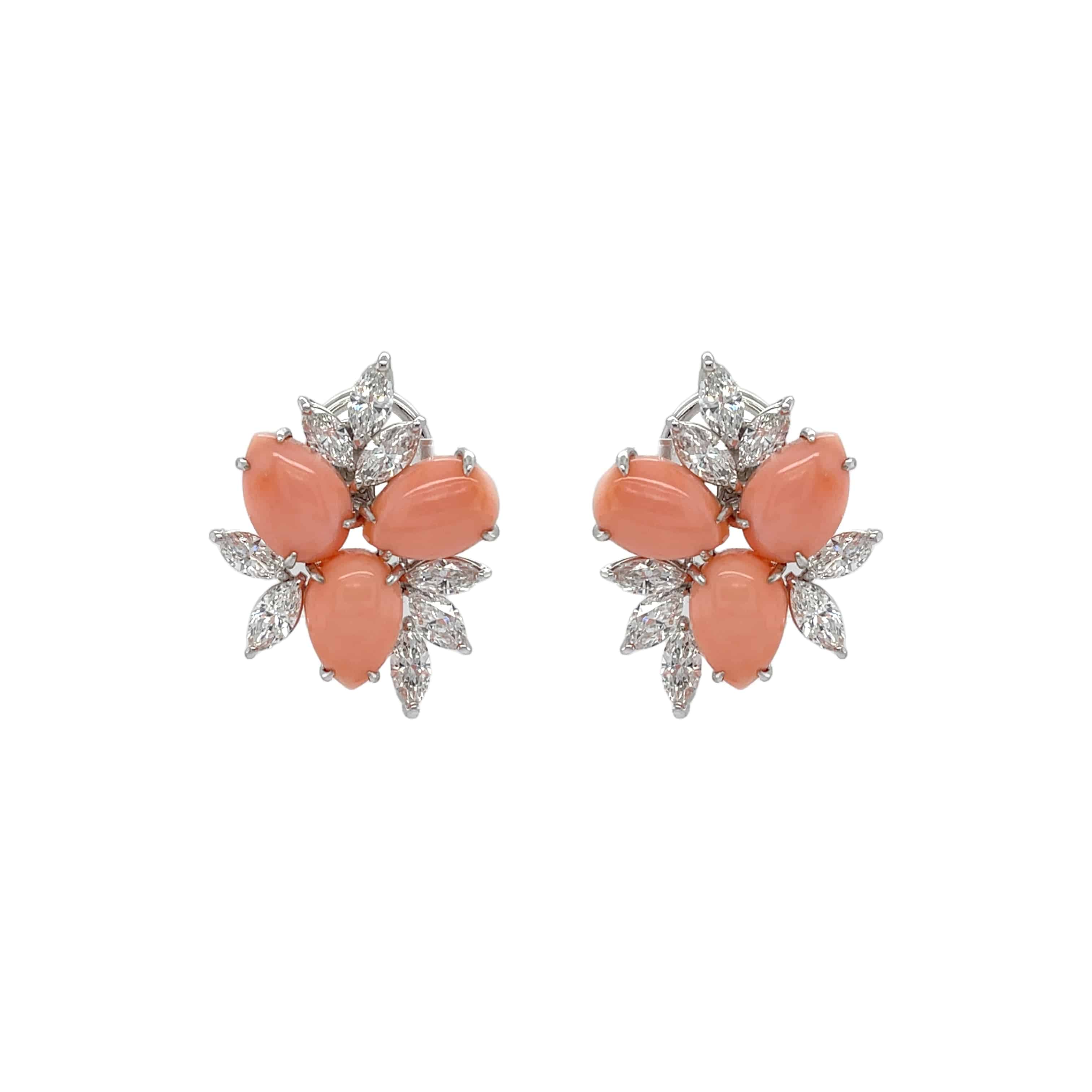Coral & White Diamond Earrings - K.S. Sze & Sons
