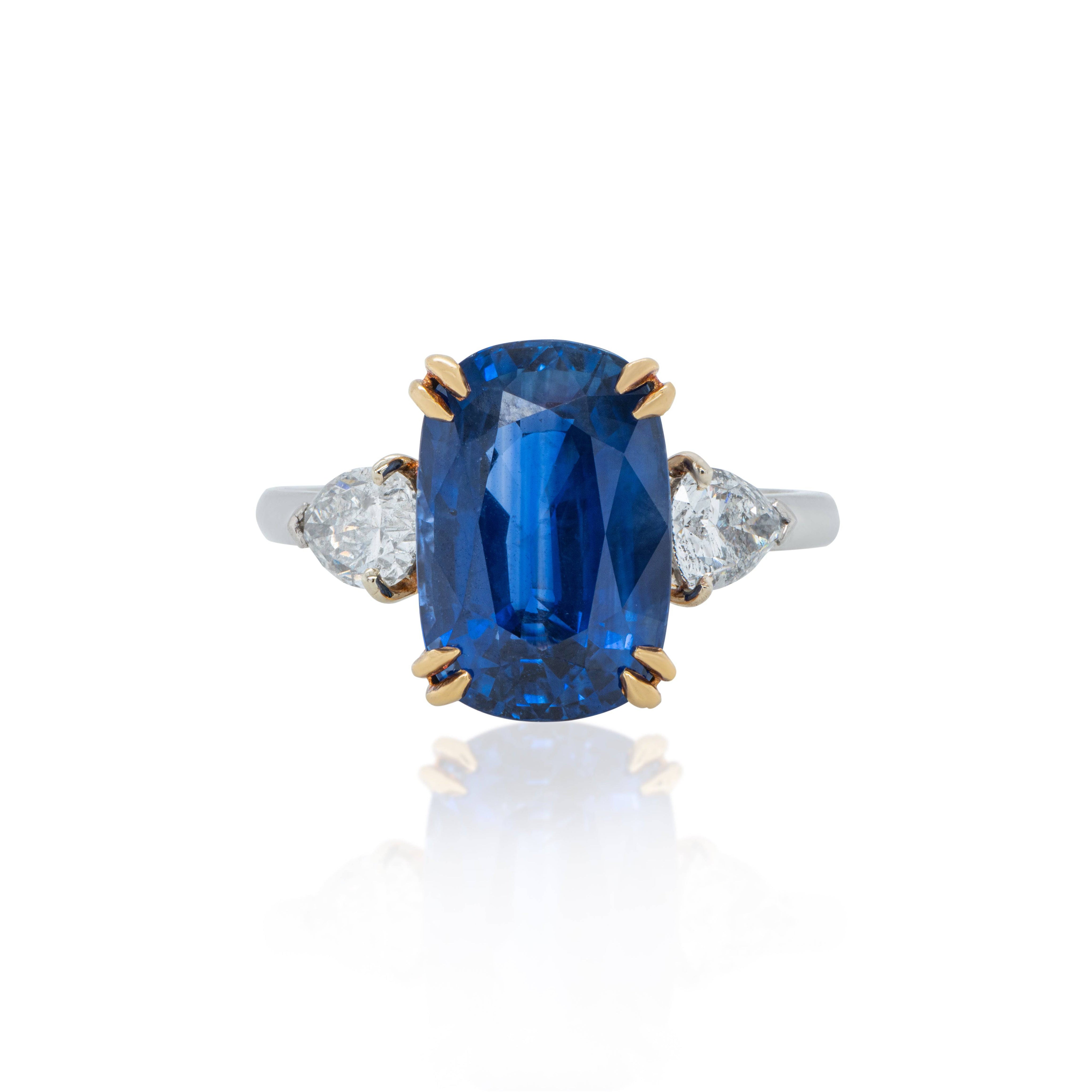 Cushion-Cut Royal Blue Sapphire & Diamond Ring (GRS Certificate) - K.S. Sze & Sons