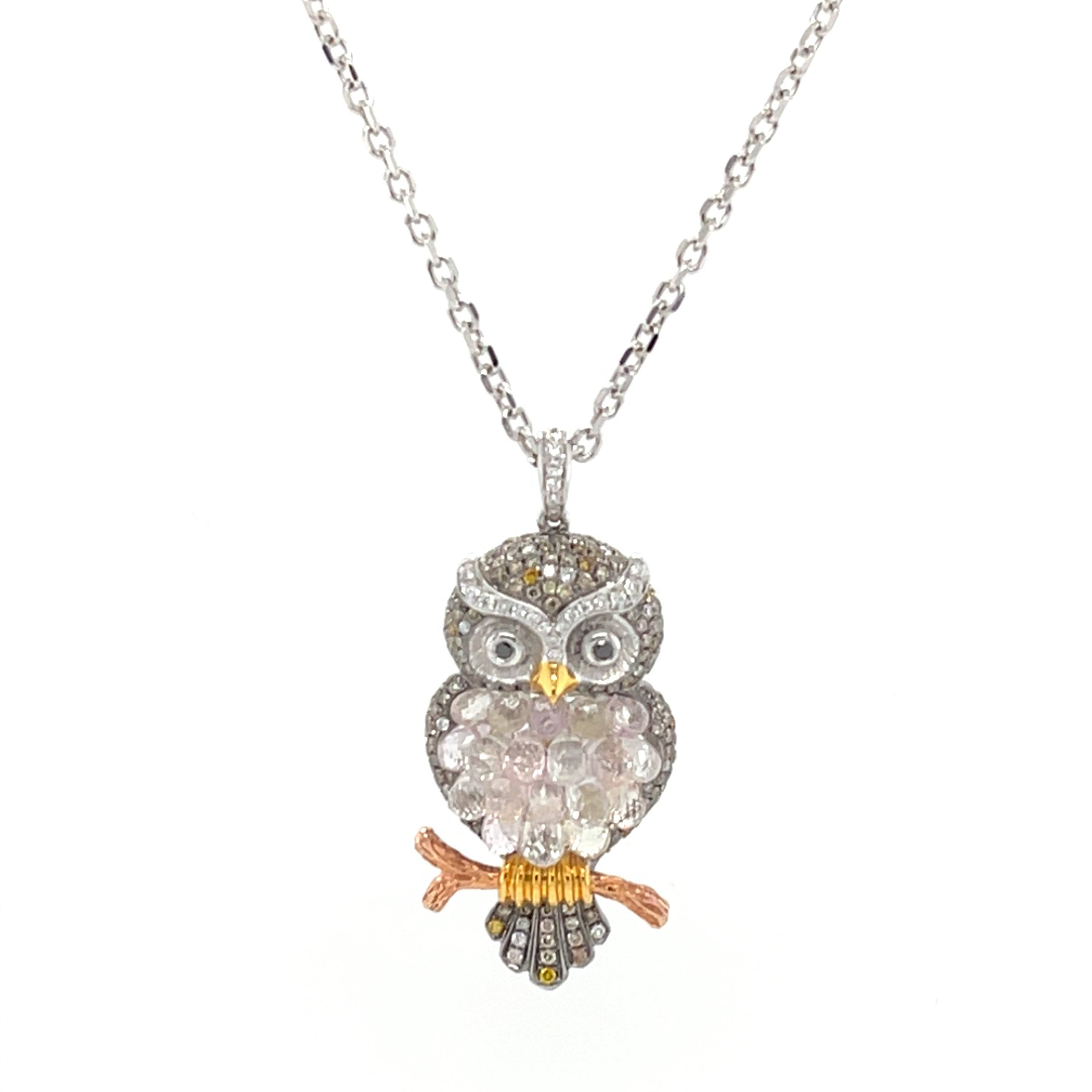 Diamond & Colored Sapphire Owl Pendant - K.S. Sze & Sons