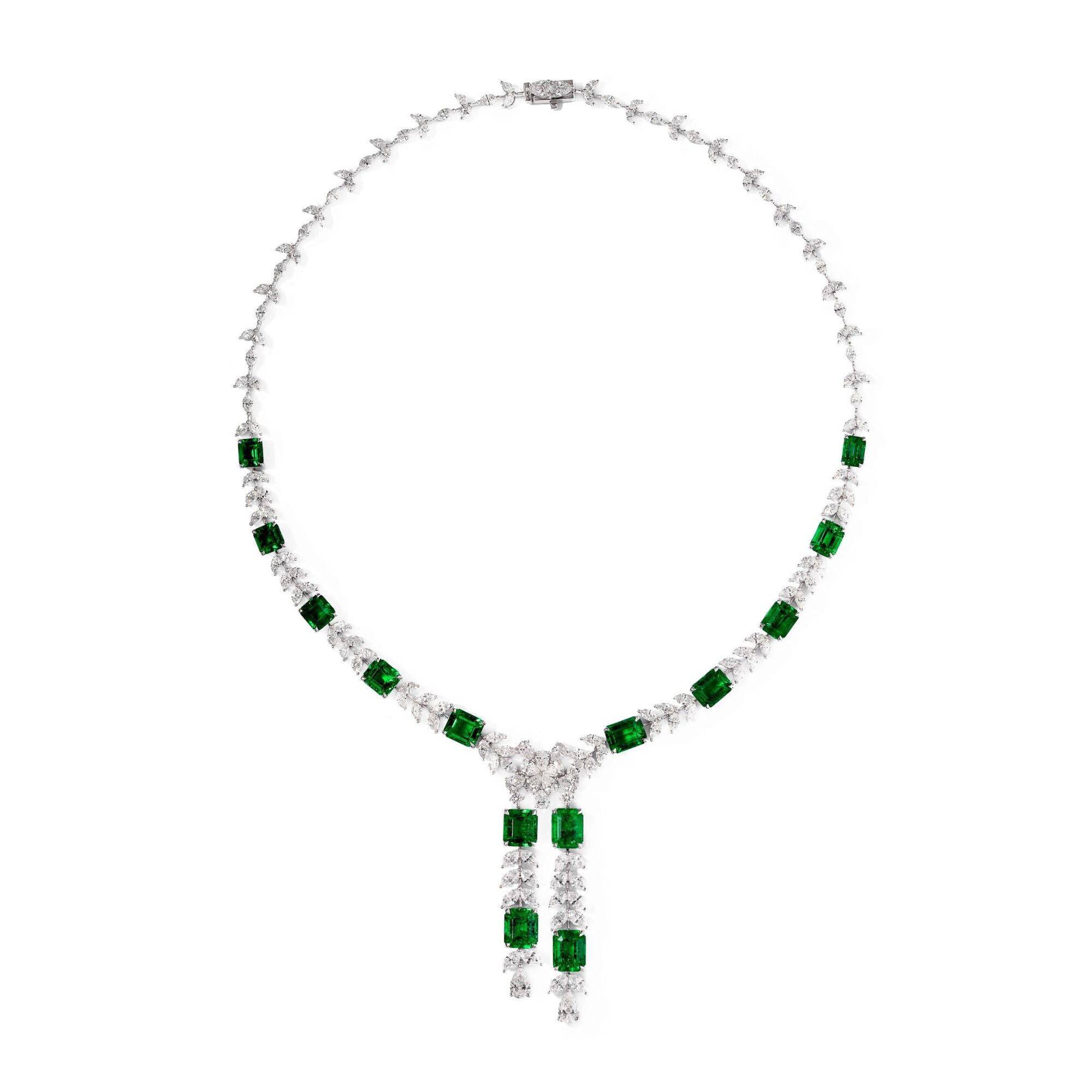 Emerald & Diamond Necklace (Guild & CGL Certificate) - K.S. Sze & Sons