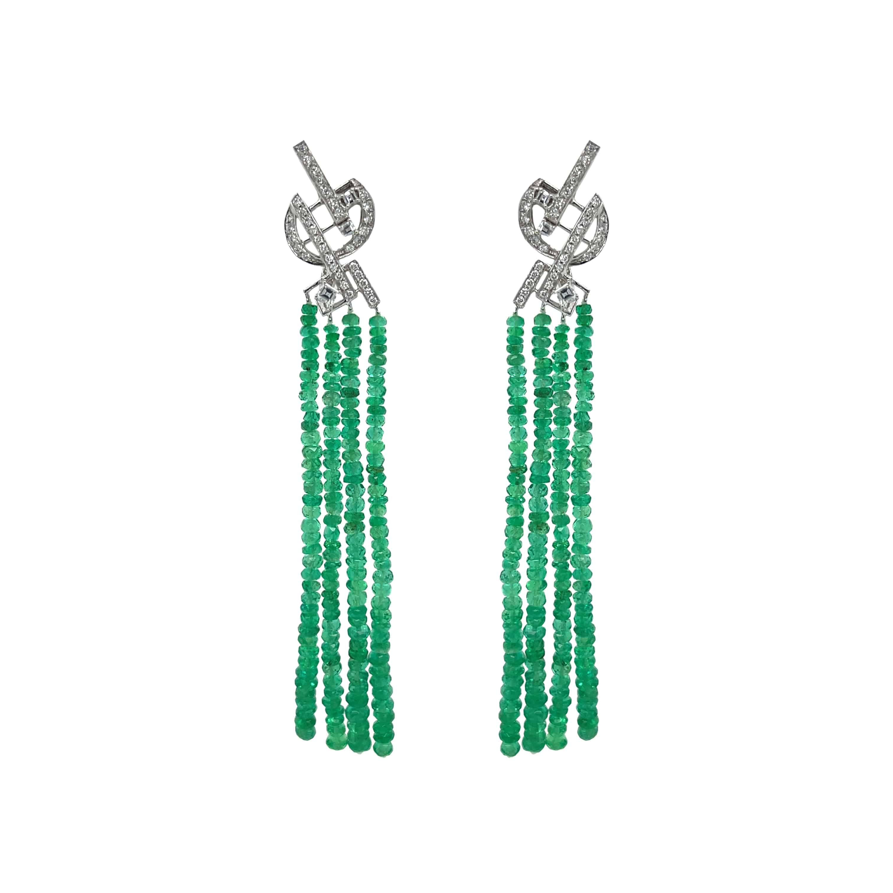 Emerald & White Diamond Earrings - K.S. Sze & Sons