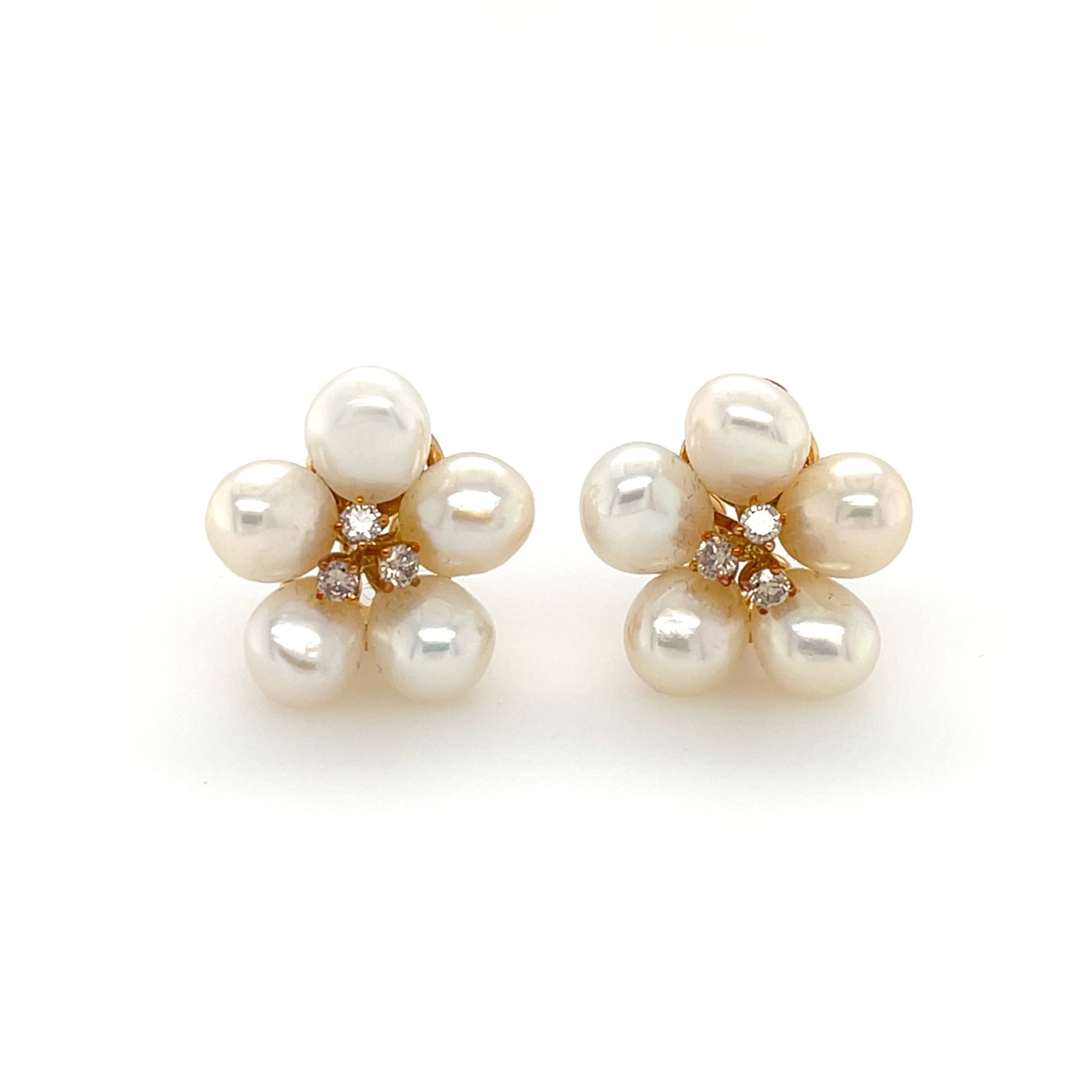 Freshwater Pearl & Brown Diamond Earrings - K.S. Sze & Sons