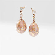 FABERGE Diamond & Pink Guilloche Enamel Egg Drop Earrings - K.S. Sze & Sons