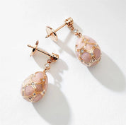 FABERGE Diamond & Pink Guilloche Enamel Egg Drop Earrings - K.S. Sze & Sons