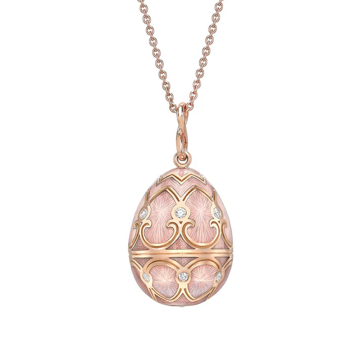FABERGE Pink Guilloché Enamel Egg Pendant - K.S. Sze & Sons