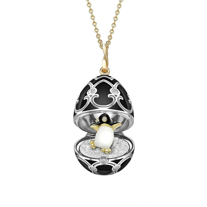 FABERGE Guilloché Enamel Penguin Surprise Locket - K.S. Sze & Sons