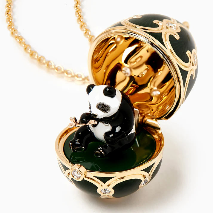 FABERGE Green Guilloché Enamel Panda Surprise Locket - K.S. Sze & Sons