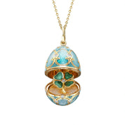 FABERGE Turquoise Guilloché Enamel Clover Surprise Locket - K.S. Sze & Sons