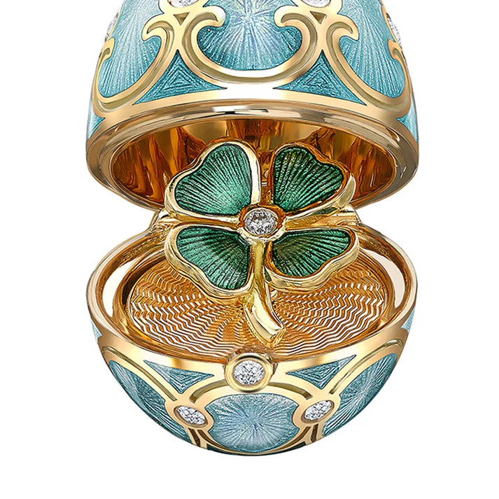 FABERGE Turquoise Guilloché Enamel Clover Surprise Locket - K.S. Sze & Sons