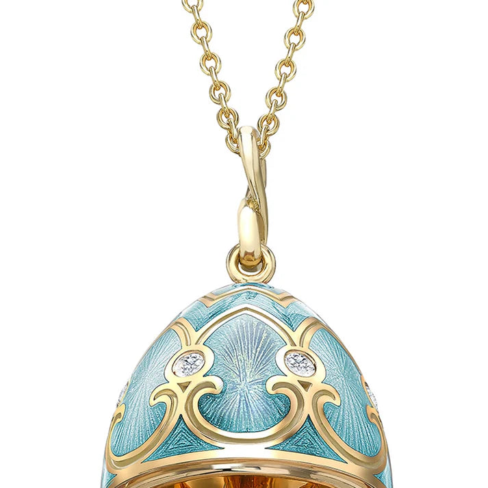 FABERGE Turquoise Guilloché Enamel Clover Surprise Locket - K.S. Sze & Sons