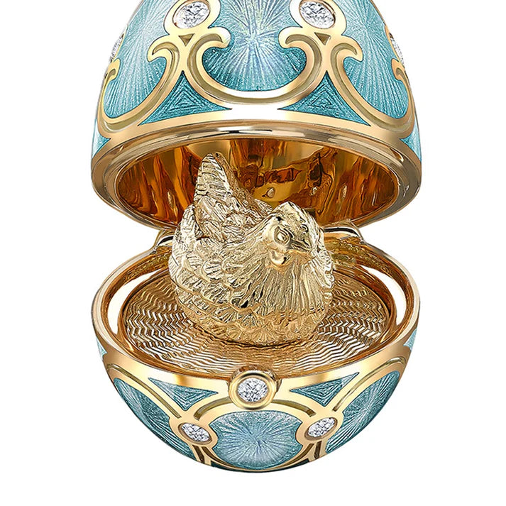 FABERGE Turquoise Guilloché Enamel Hen Surprise Locket - K.S. Sze & Sons