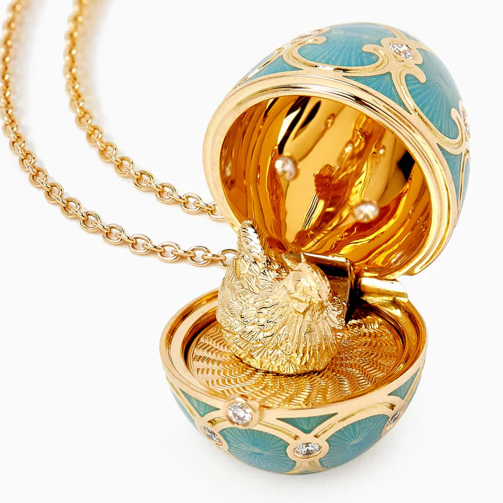 FABERGE Turquoise Guilloché Enamel Hen Surprise Locket - K.S. Sze & Sons