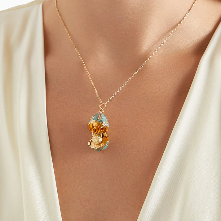 FABERGE Turquoise Guilloché Enamel Hen Surprise Locket - K.S. Sze & Sons