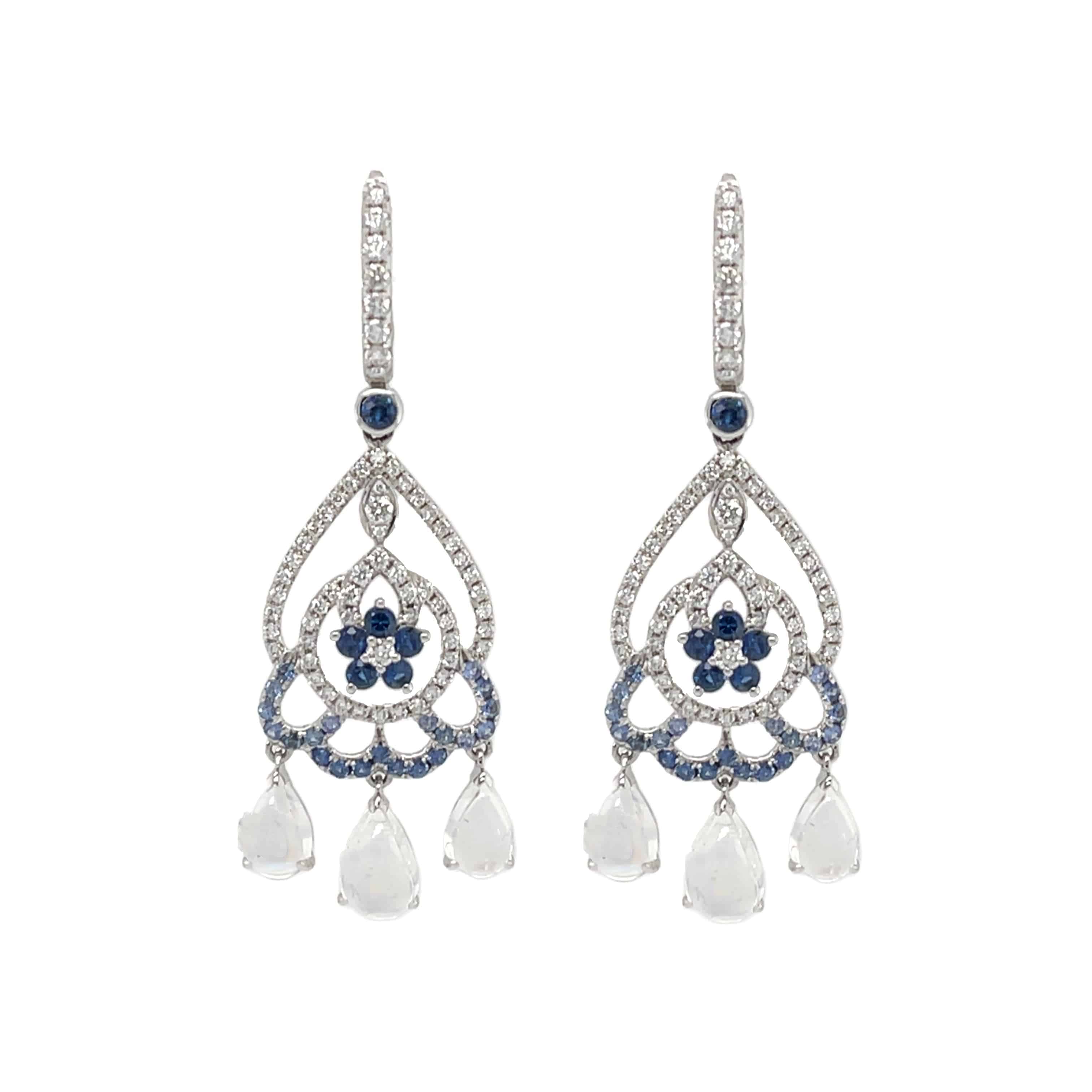 Moonstone, Sapphire & Diamond Drop Earrings - K.S. Sze & Sons