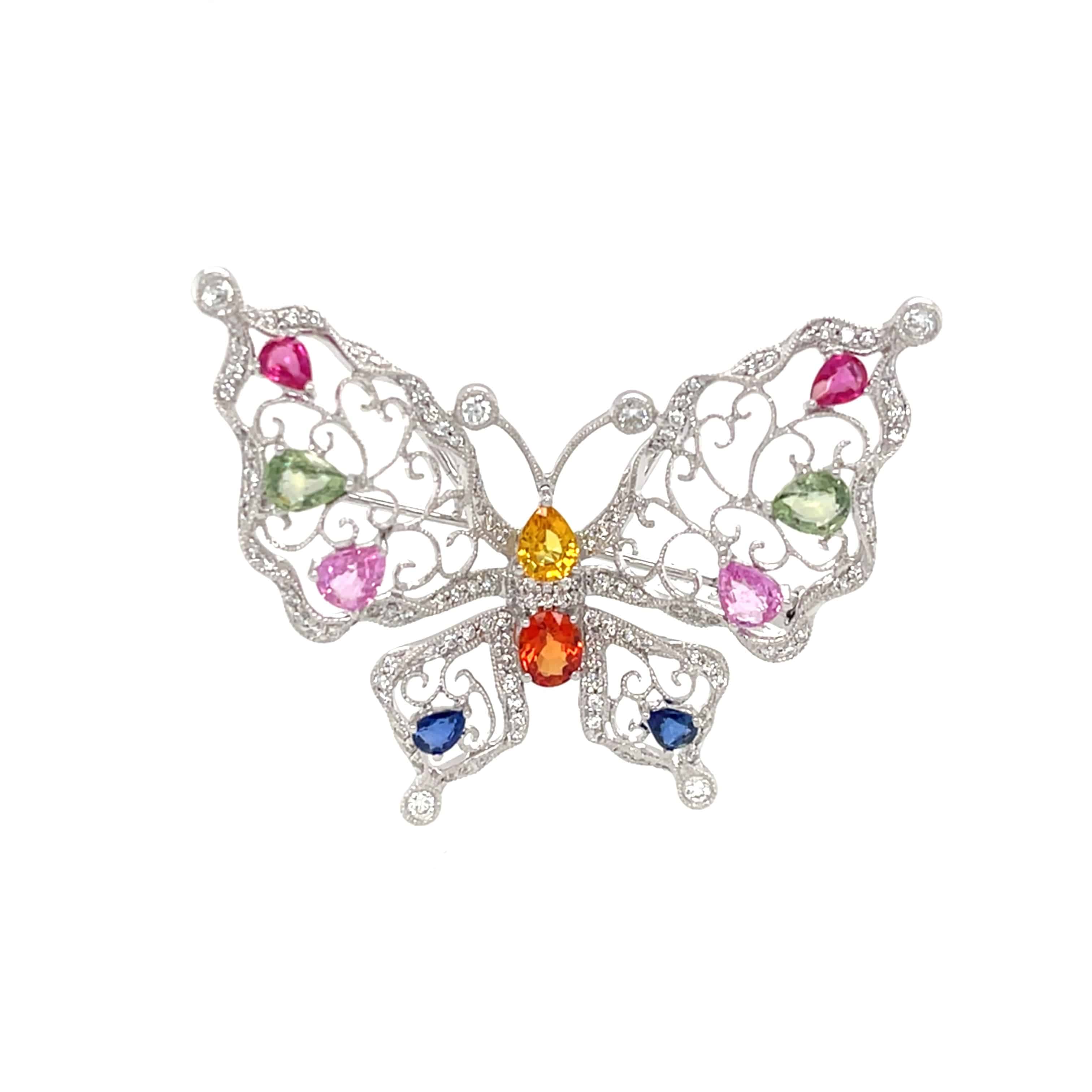 Multicolored Sapphire & Diamond Brooch - K.S. Sze & Sons