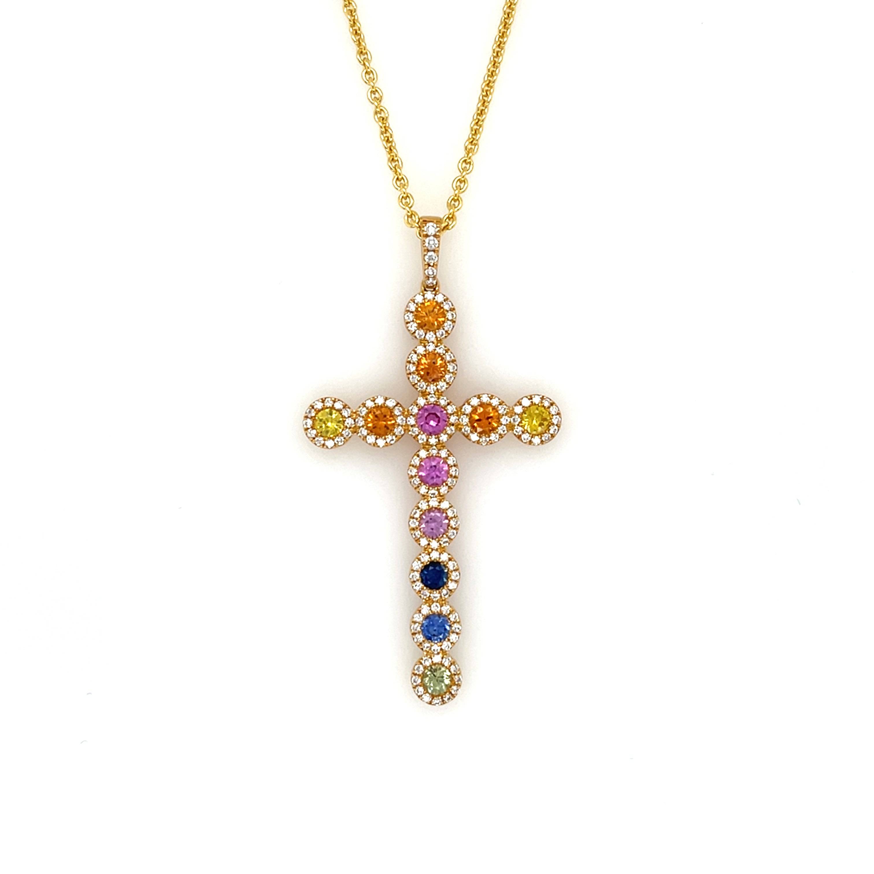 Multicolored Sapphire & Diamond Cross Pendant - K.S. Sze & Sons