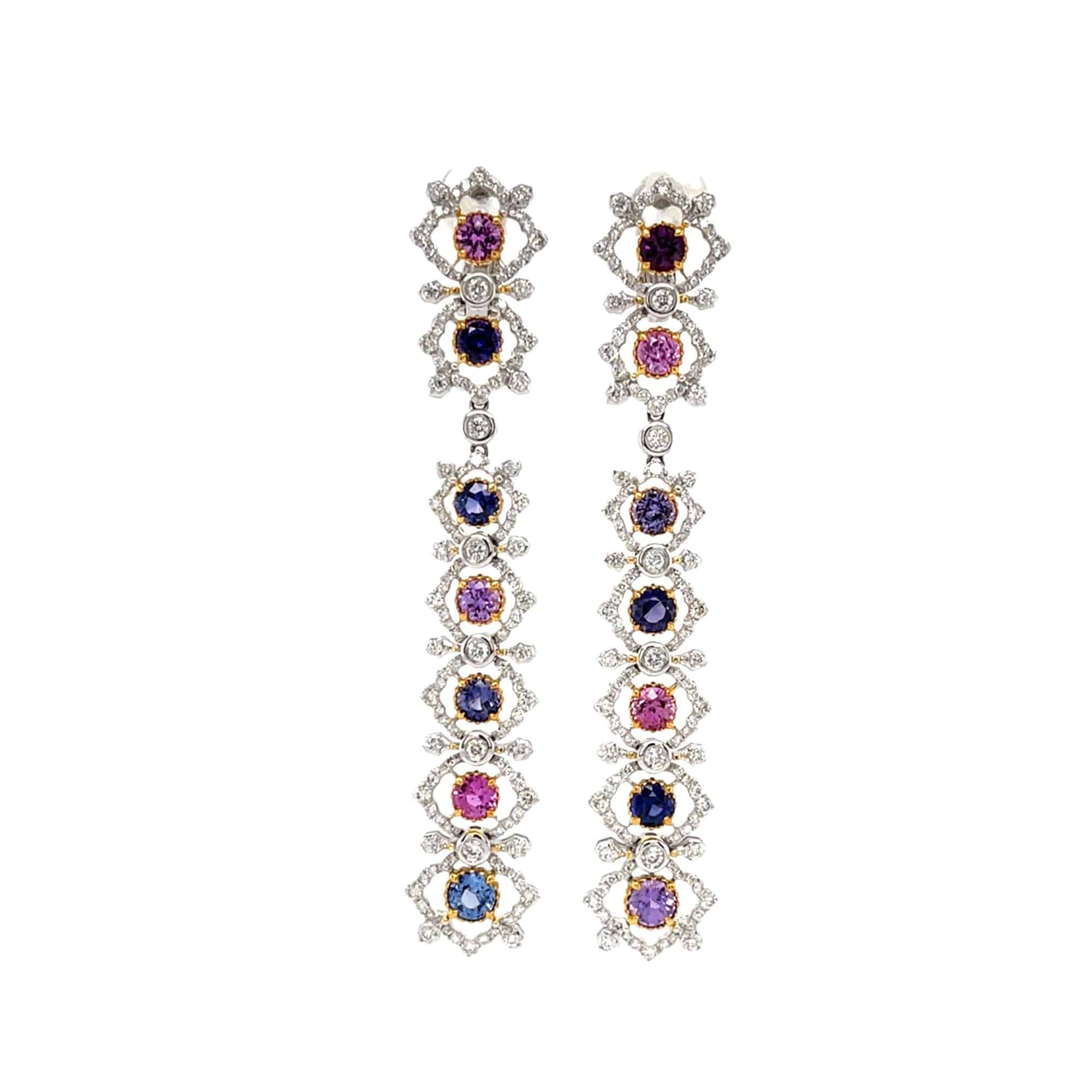 Multicolored Sapphire & Diamond Earrings - K.S. Sze & Sons