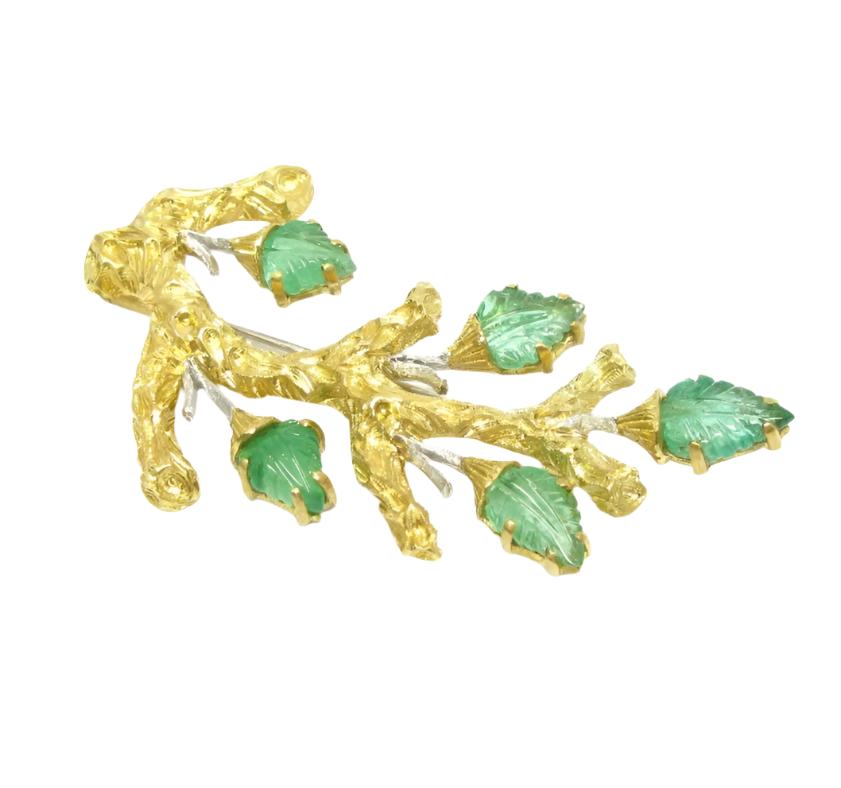 Emerald Gold Brooch - K.S. Sze & Sons