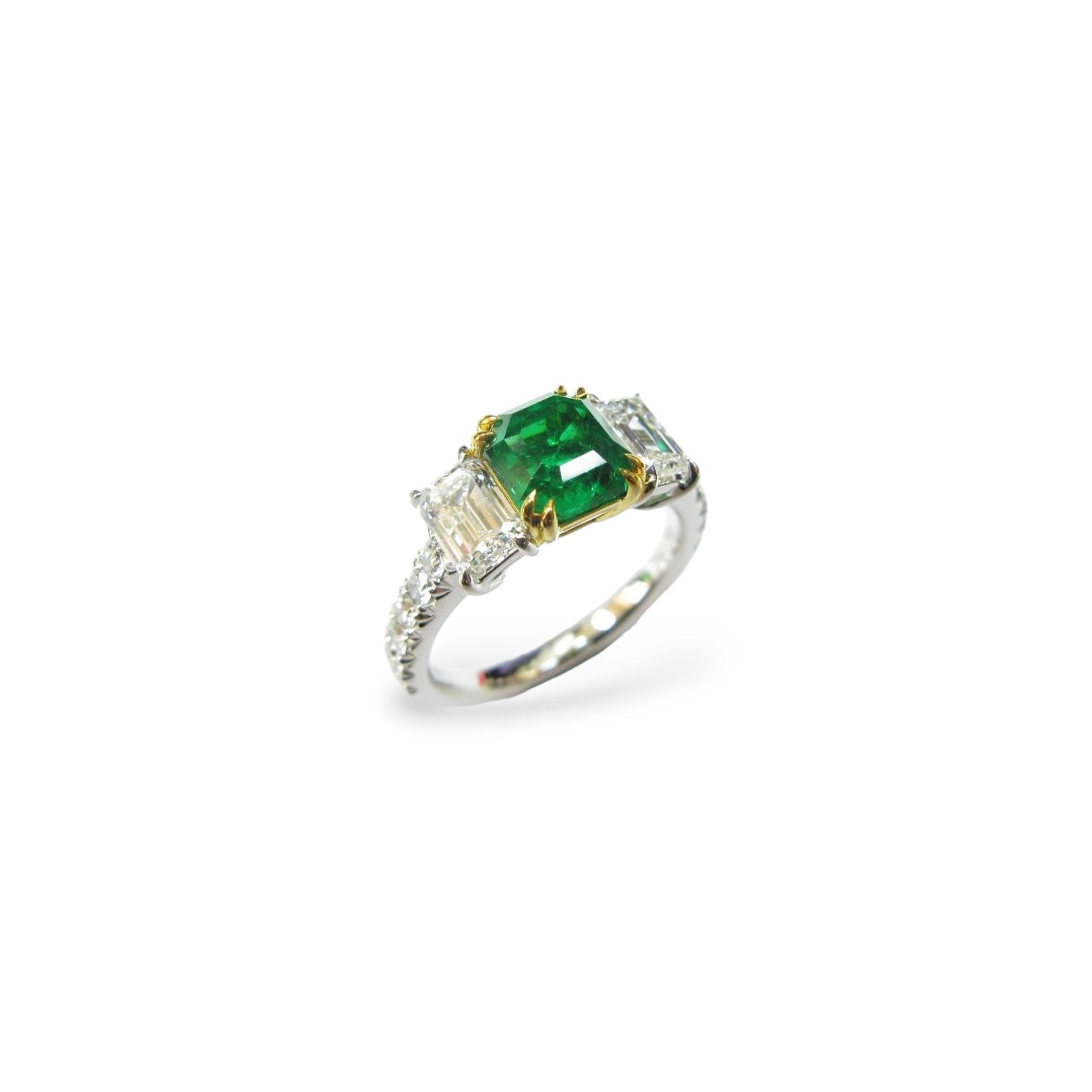 Octagonal-Shaped Vivid Green Emerald & Diamond Ring (GRS & GIA Certificate) - K.S. Sze & Sons