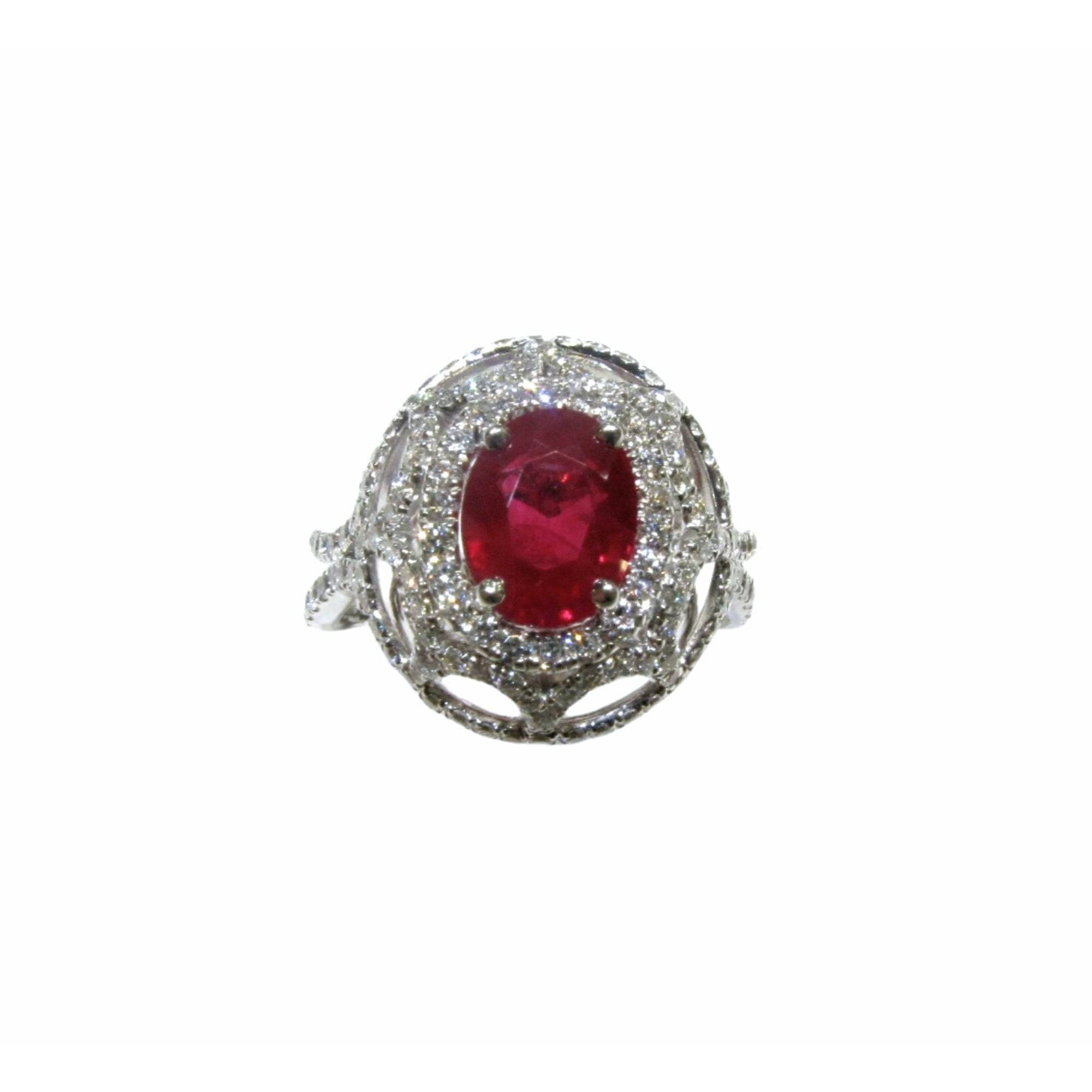 Oval-Shaped Ruby & Diamond Ring (GRS Certificate) - K.S. Sze & Sons