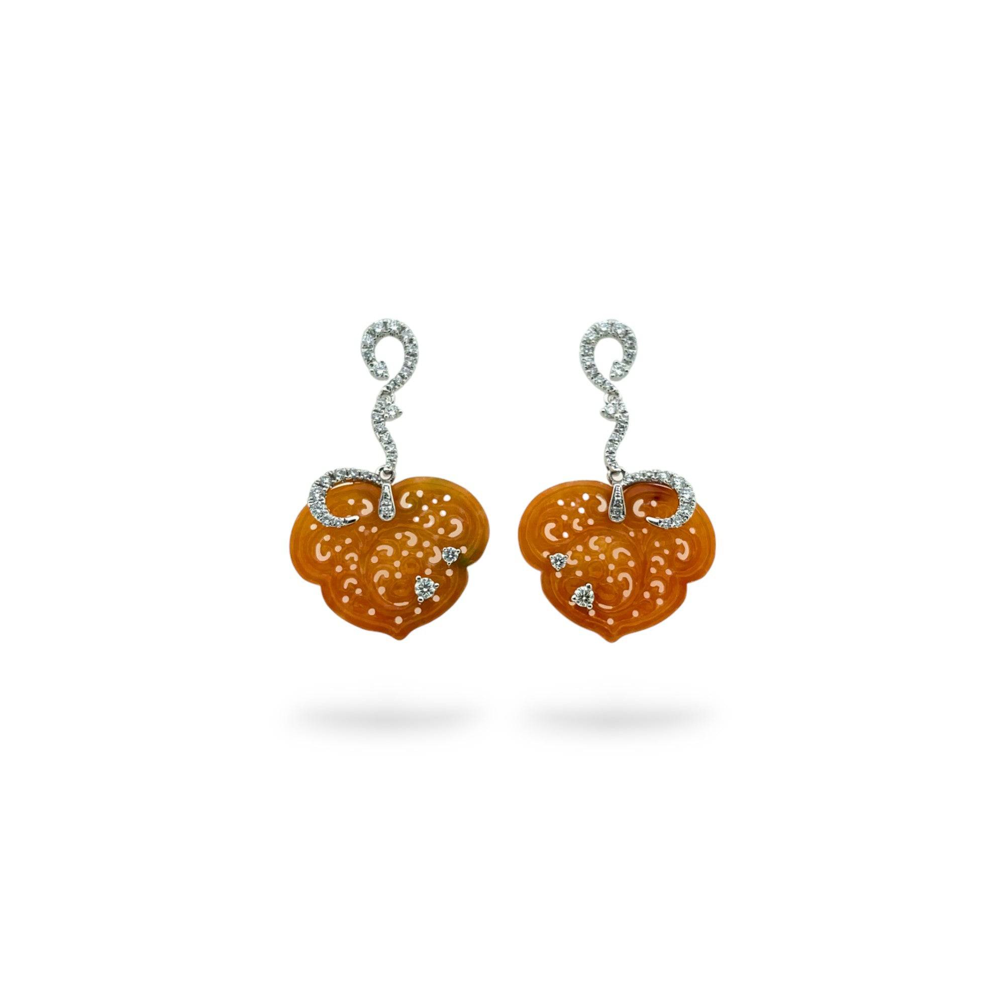 Red Jade & Diamond Earrings - K.S. Sze & Sons