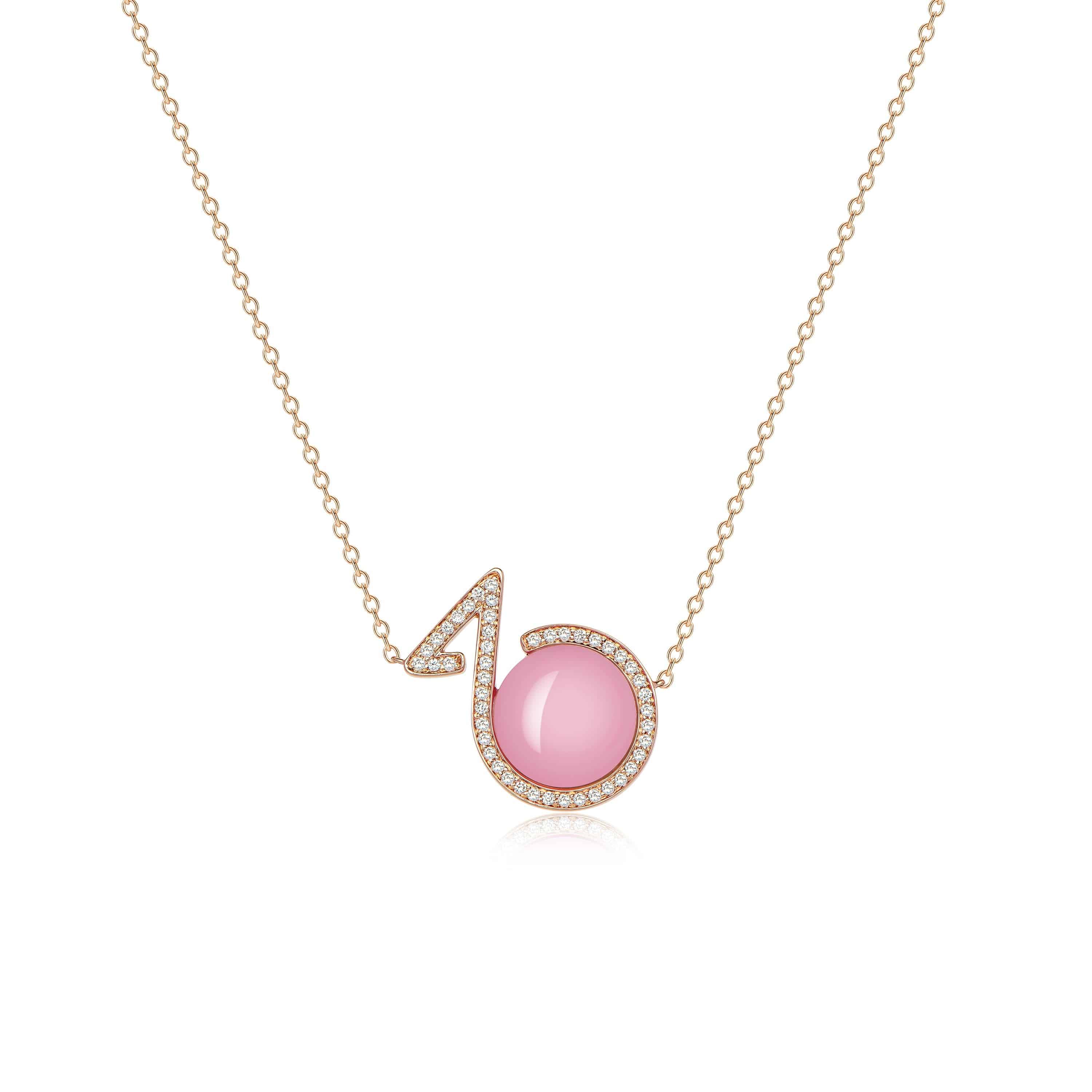 Rose Gold Pink Opal & Diamonds Necklace - K.S. Sze & Sons
