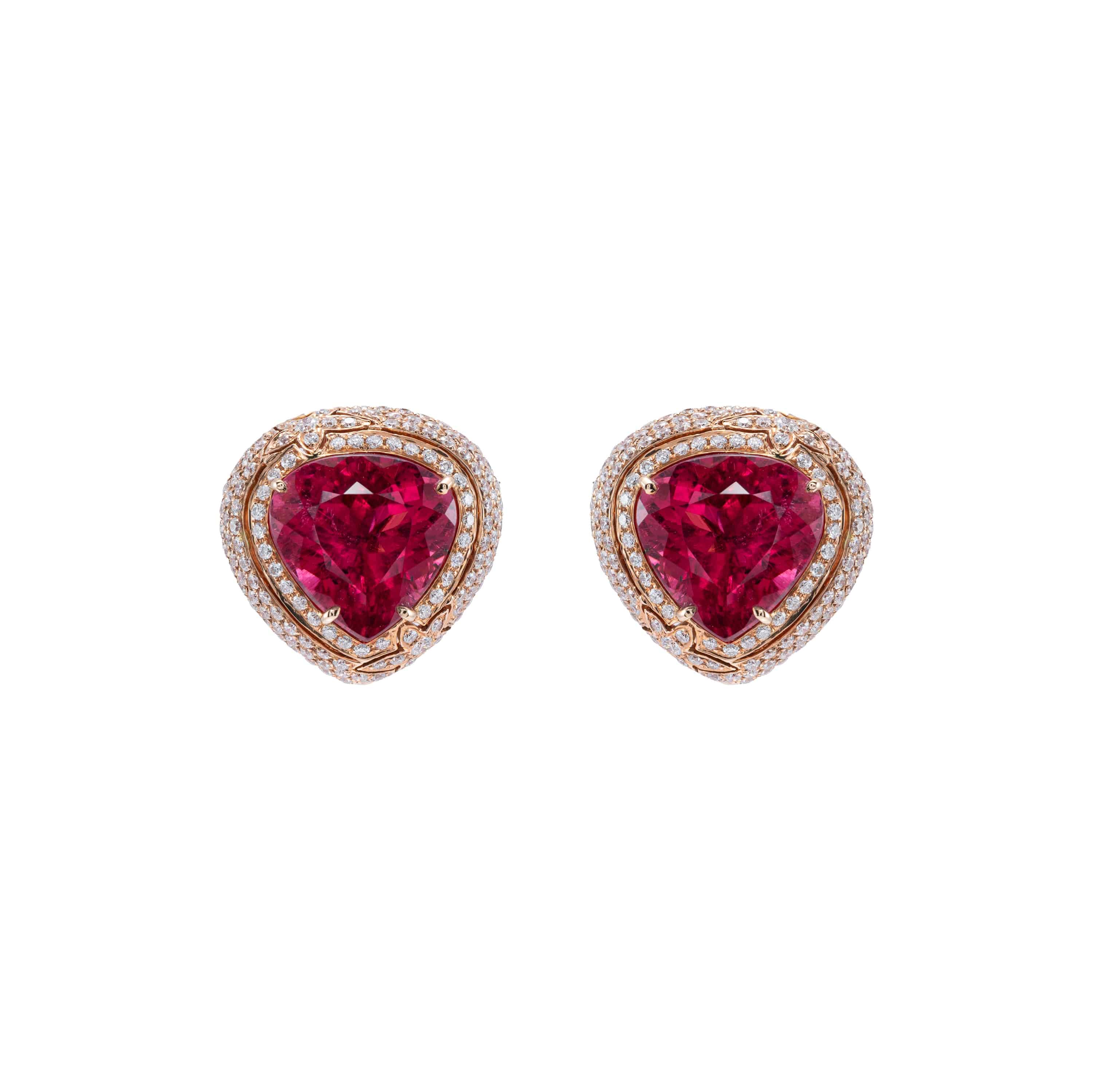 Rubellite & Diamond Clips Earrings - K.S. Sze & Sons